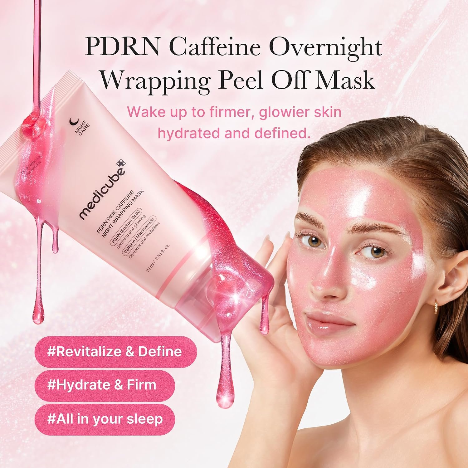 medicube Wrapping Mask PDRN Caffeine - Overnight Peel Off Facial Mask | Caffeine & Collagen for Glass Skin & Face Contour Support - Firming, Depuffing & Hydration, Korean Skin Care, 2.53 fl.oz - Image 3