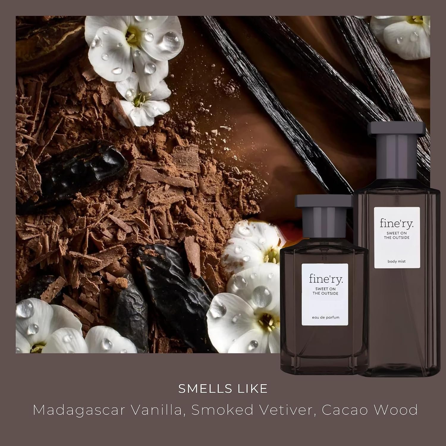 Fine'ry Vanilla Gourmand Sweet on the Outside Hair + Body Fragrance Mist Spray for Women - Long-Lasting, Warm Scent with Vanilla, Cacao Woods & Vetiver, Vegan & Cruelty-Free, Gift for Girls (5 Fl Oz) - Image 2
