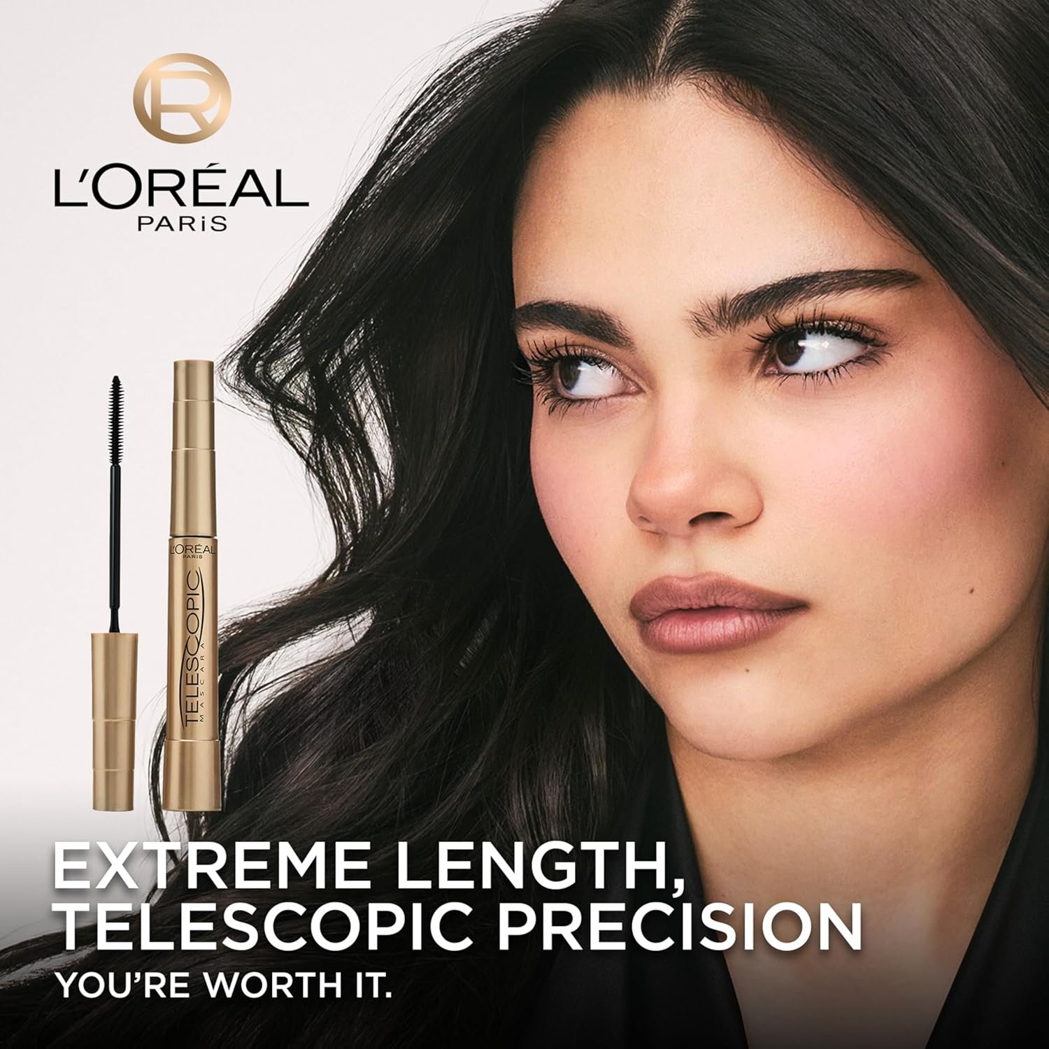 L’Oreal Paris Makeup Original Telescopic Mascara, Separating Mascara Volume and Length Formula, Washable, Blackest Black, 0.27 Fl Oz., 1 Count - Image 2