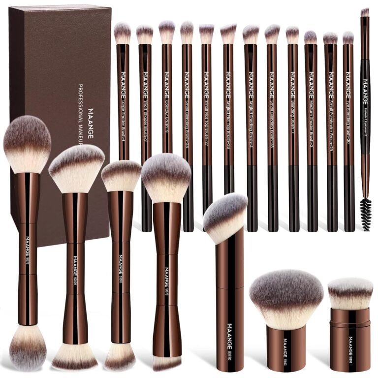 MAANGE 20 Pcs Makeup Brushes with Gift Box, Double-End Multi-functional Makeup Brushes for Blending Liquid Powder Concealer Cream Blush Buffe,CoffeeBrown