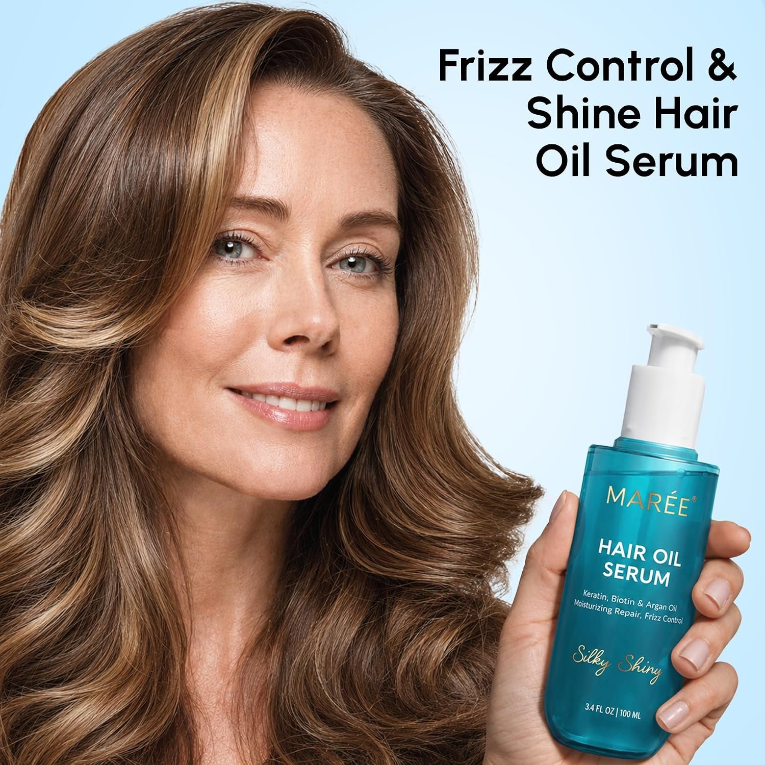 MAREE Hair Oil for Frizzy Hair with Argan Oil, Keratin & Biotin – Hair Serum for Dry and Curly Hair Gloss – Frizz Control Hair Care Products for Women – Aceite Para el Cabello – Keratin Hair Treatment - Image 3