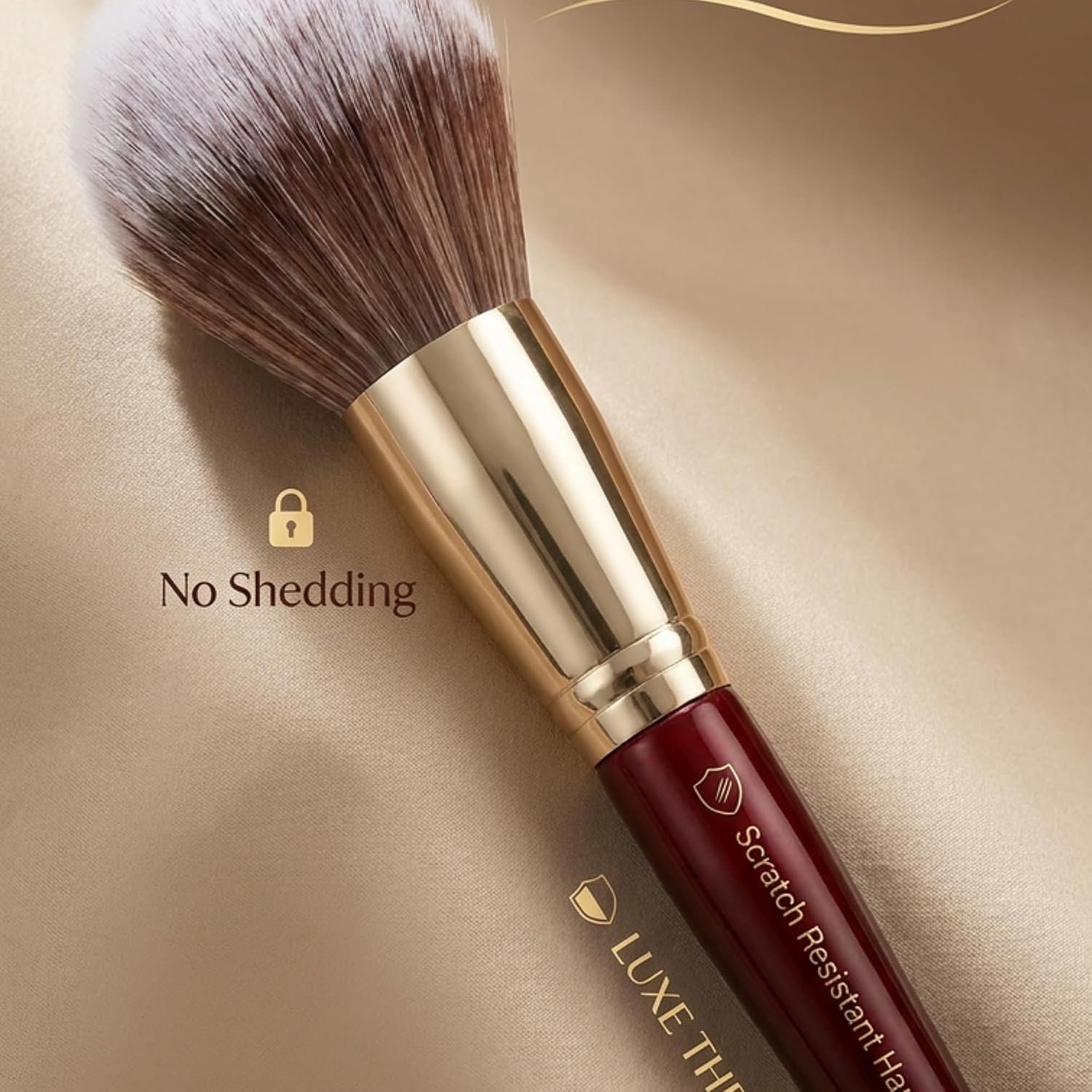 LUXE THEORY 15 Piece Luxury Makeup Brush Set with Holder, Professional Face & Eye Makeup Brushes, Wooden Handles, Ultra Dense Soft Synthetic Bristles, Burgundy & Gold - Image 3
