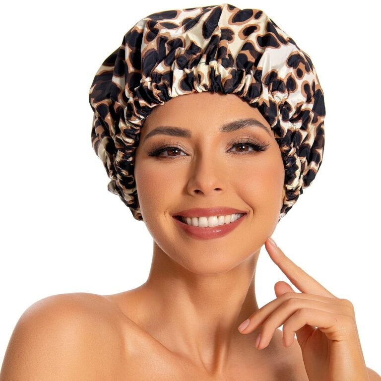 Edoneery Shower Caps for Women Reusable Waterproof, Shower Hair Cap | Washable Bonnet, Wide Elastic Band, Large Fit, Holds Long Hair, Braids Friendly, Bath Accessories, Spa, Travel