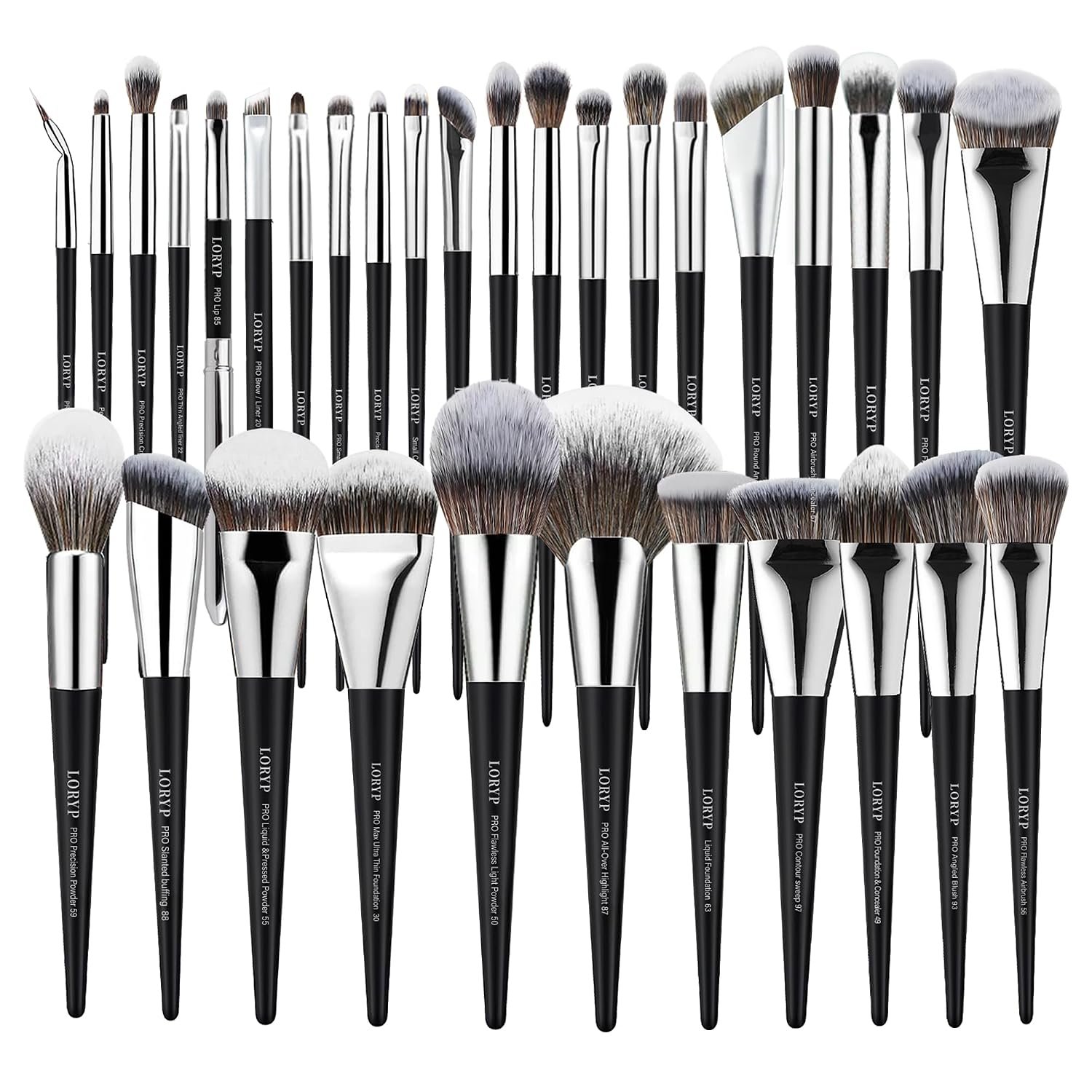 LORYP Professional Makeup Brushes Set 32Pcs Matte Black Cosmetic Brush Kit for All Face & Eye of Soft Vegan Synthetic Hair for Artists & Enthusiasts