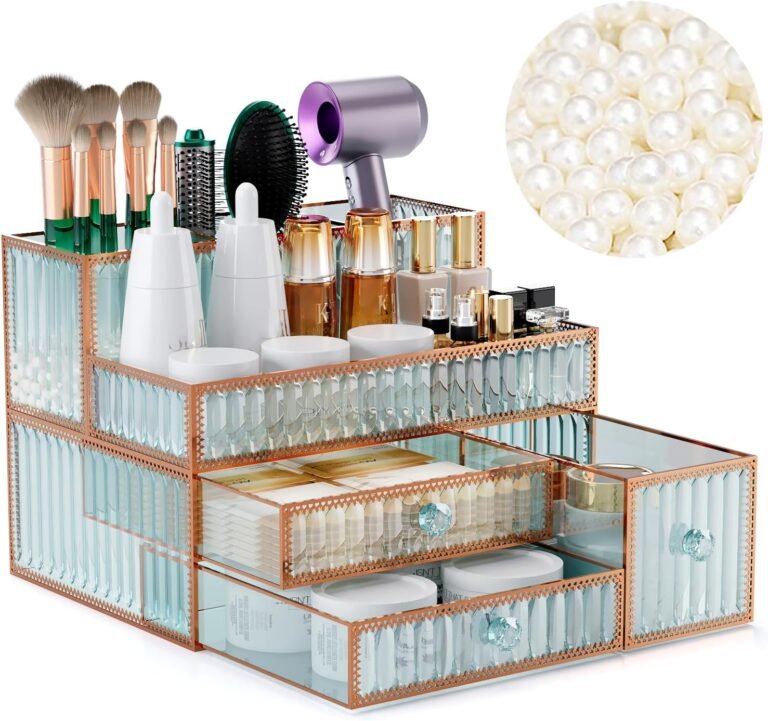 Youdepot Makeup Organizer Countertop - Tempered Glass Vanity Organizer for Cosmetics, Skincare, Hair Tools, Brushes, Perfume - Multipurpose Bathroom Counter Skincare Organizer | Vanity Organizer for Cosmetics, Skincare, Hair Tools, Brushes, Perfume, Multipurpose Bathroom Counter Skincare Organizer