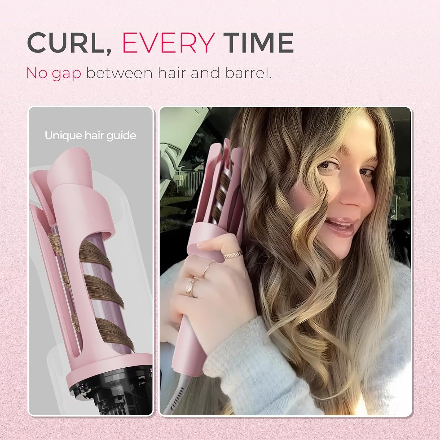 TYMO Automatic Rotating Curling Iron, TYMO CURLPRO Beach Waves Hair Curler | 500 Million Ionic Curling Wand, Dual Voltage, Portable Lightweight for Travel, Ceramic Coating, 1 Inch, Pink - Image 4