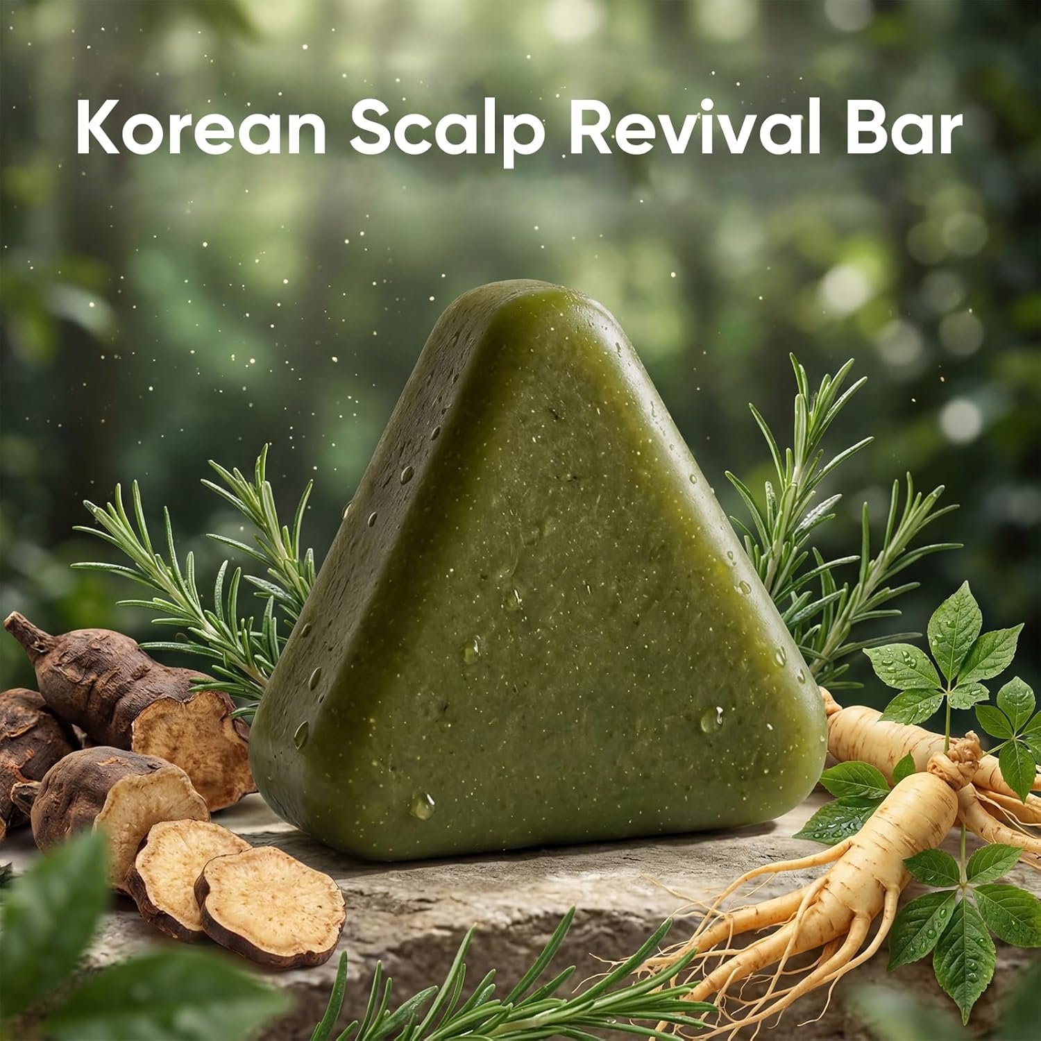 Korean Scalp Revival Bar, Scalp Care Shampoo Bar Rosemary Triangle Regrowth Shampoo Bar for Dry, Oily & Sensitive Scalp, Natural Botanical Anti-Hair Loss Hydrating Green Hair Care Soap (2) - Image 2