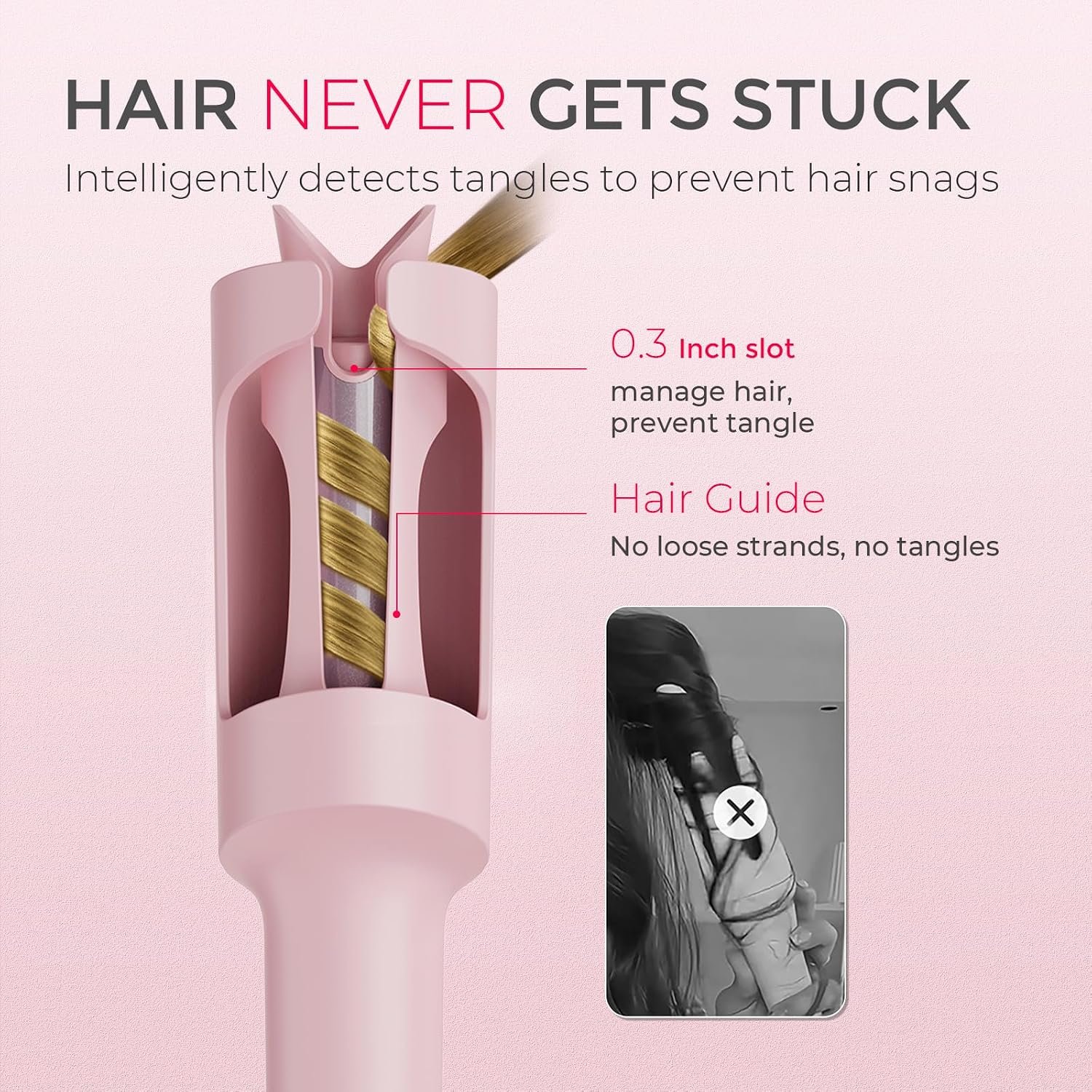 TYMO Automatic Rotating Curling Iron, TYMO CURLPRO Beach Waves Hair Curler | 500 Million Ionic Curling Wand, Dual Voltage, Portable Lightweight for Travel, Ceramic Coating, 1 Inch, Pink - Image 5