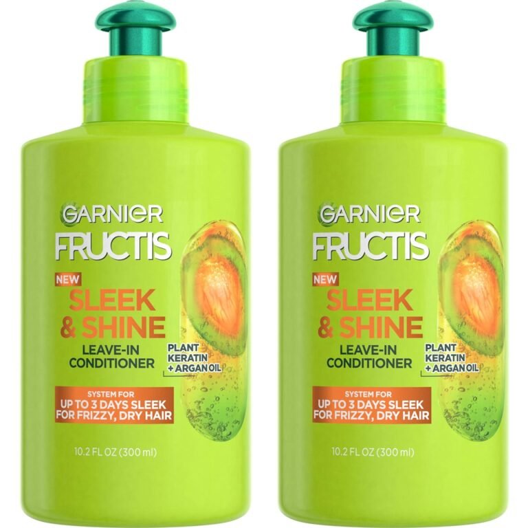 Garnier Fructis Sleek & Shine Leave-In Conditioner Cream, Anti-Frizz Hair Treatment with Plant Keratin + Argan Oil, Controls Frizz and Provides Smoothness For Frizzy, Dry Hair, 10.2 Fl Oz (Pack of 2)