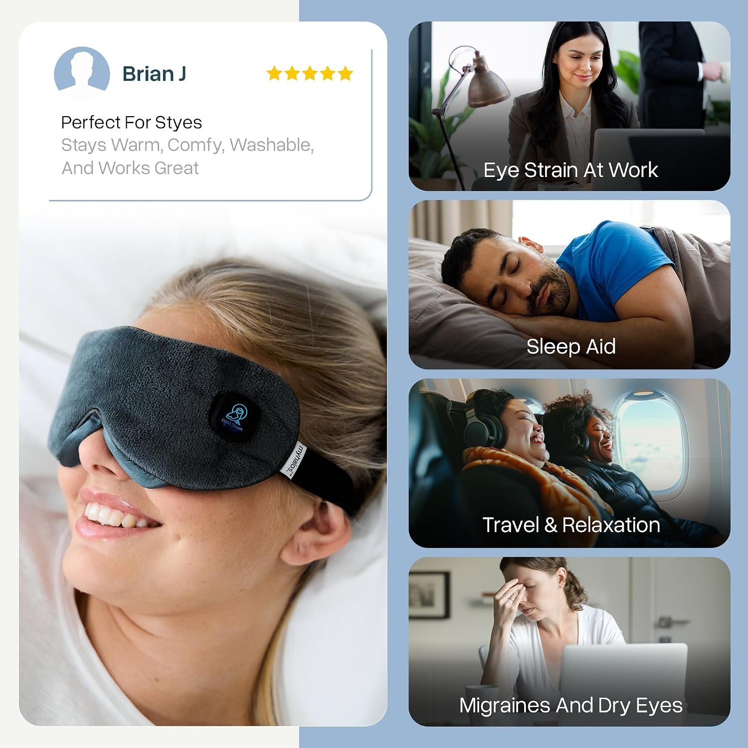 MyHalos Cordless Heated Eye Mask, Rechargeable Warm Compress for Dry Eyes | USB Rechargeable, Washable Cover, Comfort for Styes & Blepharitis, Sinus Relief, Reusable, Cordless, Moist Heat Therapy - Image 6