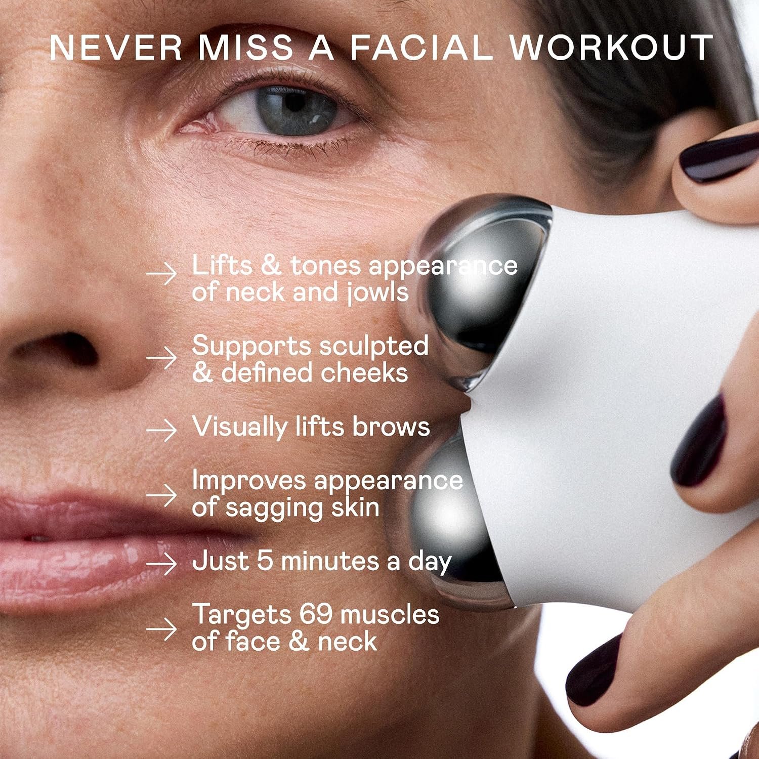 NUFACE MINI+ Facial Sculpting Tool - Microcurrent Face Massager Device for Skin Tightening, Contouring, Depuffing & Toning Cheeks, Neck & Jawline + Lymphatic Drainage & Activator Gel, Sandy Rose - Image 2
