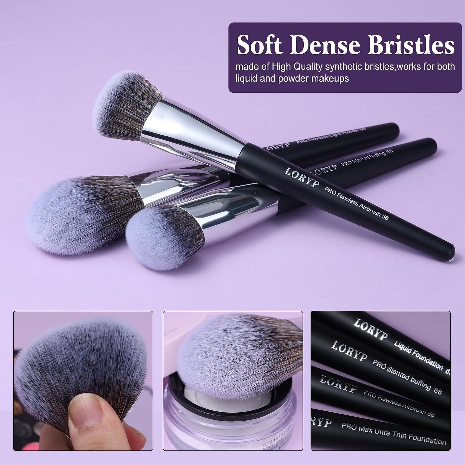 LORYP Professional Makeup Brushes Set 32Pcs Matte Black Cosmetic Brush Kit for All Face & Eye of Soft Vegan Synthetic Hair for Artists & Enthusiasts - Image 6