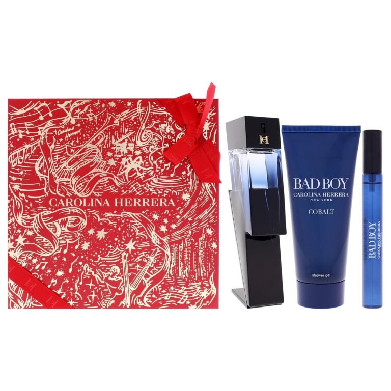 Carolina Herrera Bad Boy Cobalt 3-Piece Gift Set for Men, (Eau De Parfum 3.4 oz + Shower Gel 3.4 oz + Travel Spray 0.34 oz) – Limited Edition