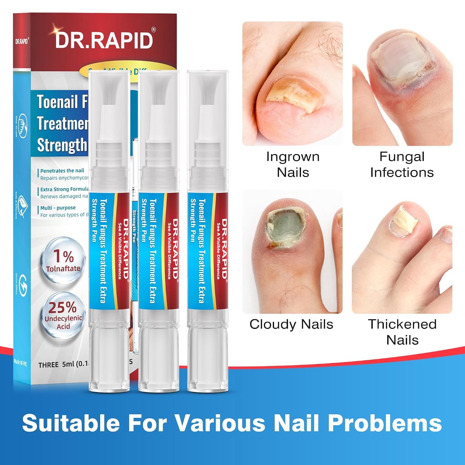 Toenail Fungus Treatment Extra Strength - DR.RAPID Toenail Fungus Treatment Pen with 25% Undecylenic Acid & Tolnaftate, Ideal for Fungus Treatment for Damaged Nails & Fingernails 5ml/0.18FLOZ 3Pcs - Image 4