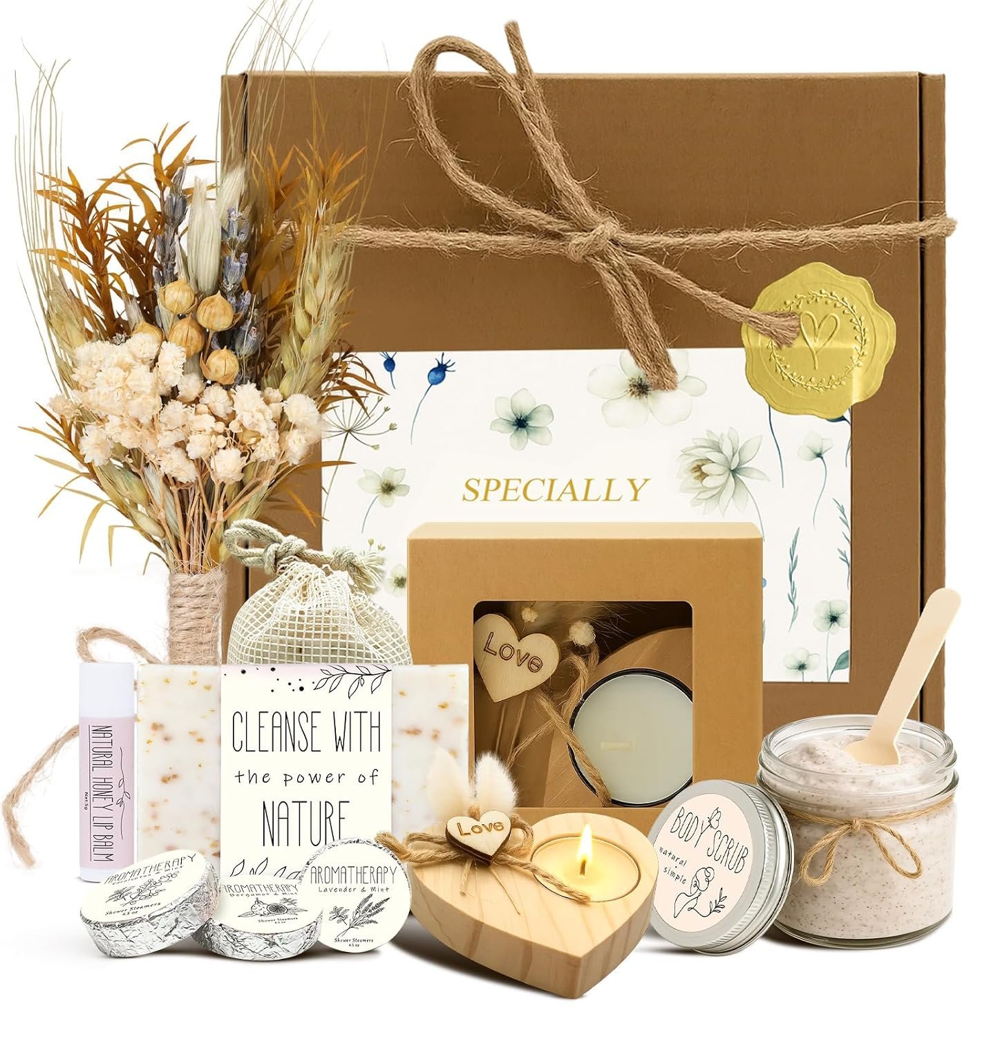 Spa Gifts for Women, Natural Themed Self Care Kit | 8PCS Items, Birthday Anniversary Care Package Ideas for Wife Girlfriend Mom, Mothers Day Gift Basket for Her