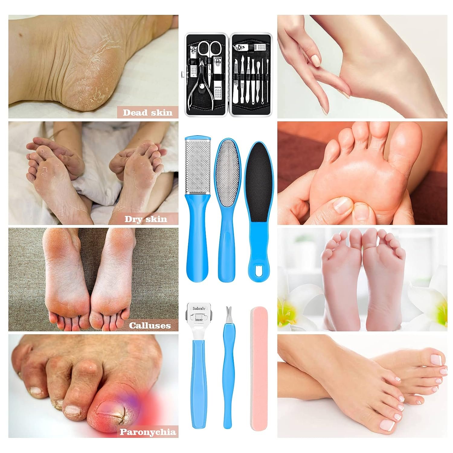 Pedicure Kits - Callus Remover for Feet, 23 in 1 Professional Manicure Set Pedicure Tools Stainless Steel Foot Care, Foot File Foot Rasp Dead Skin for Women Men Home Foot Spa Kit, Blue23 - Image 6