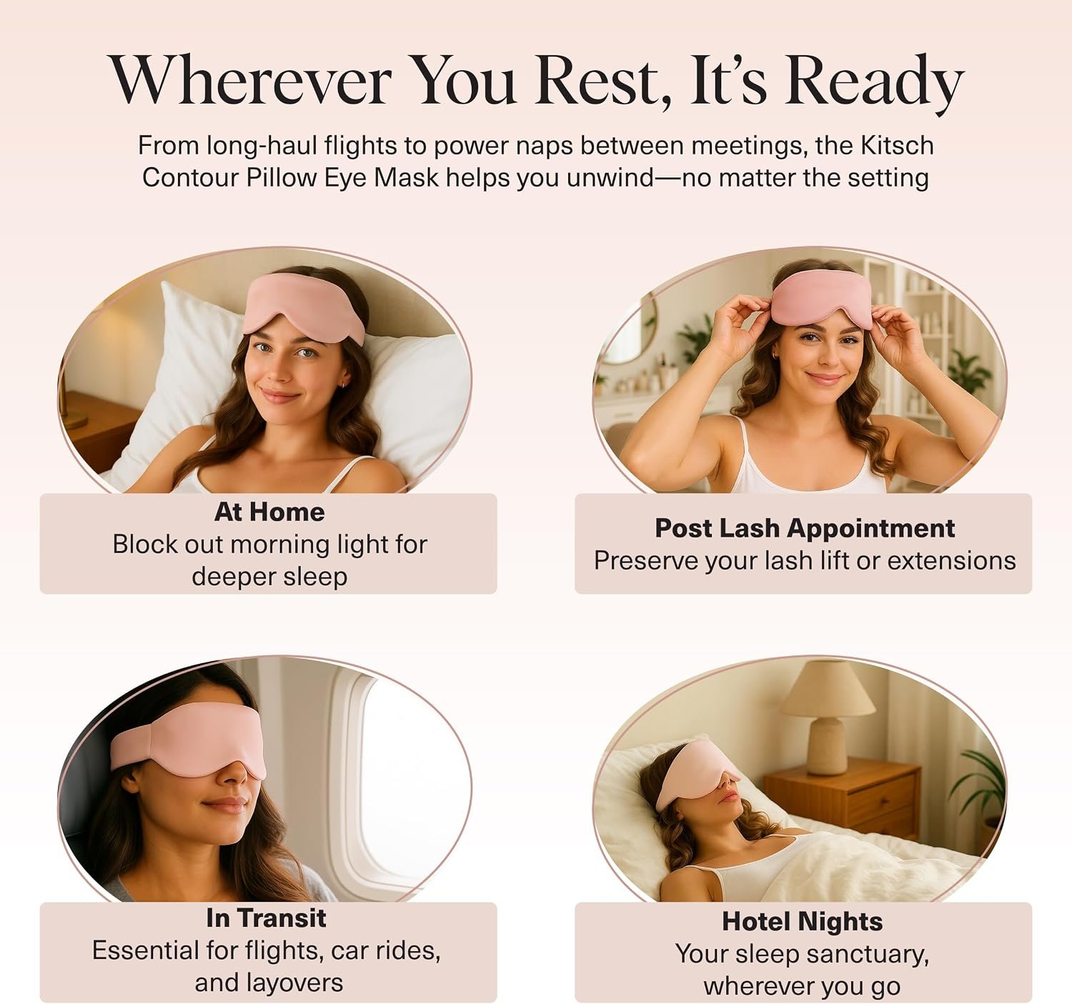 Kitsch Contour Satin Sleep Mask | Eye Masks for Sleep - Blush | Softer Than Silk Sleep Mask, Blindfold Sleep Masks for Women & Men, No Eye Pressure, Lightweight Eye Mask, Travel Essentials - Image 6