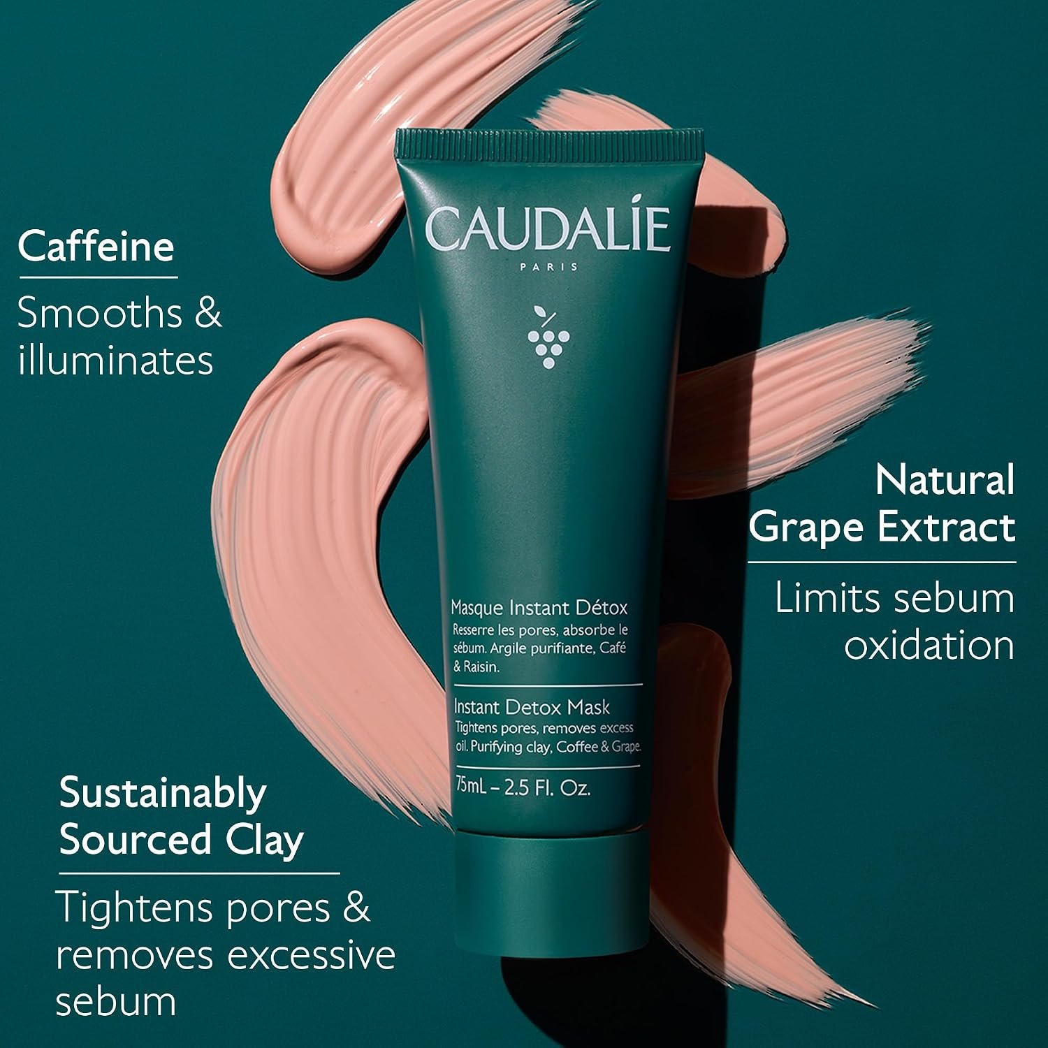 Caudalie Instant Detox Mask, Pore Minimizing Pink Clay Face Mask - Image 4