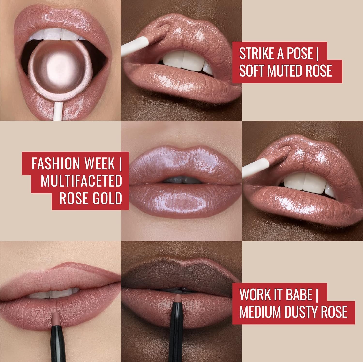 Runway Rogue Hydrating Shimmer Lip Gloss Kit, 3 High-Pigment Shades | LuxGloss Kit, vegan, cruelty-free, ‘Strike a Pose’ and ‘Fashion Week’ Lip Gloss, ‘Work It Babe’ Matte Lip Liner Pencil - Image 4