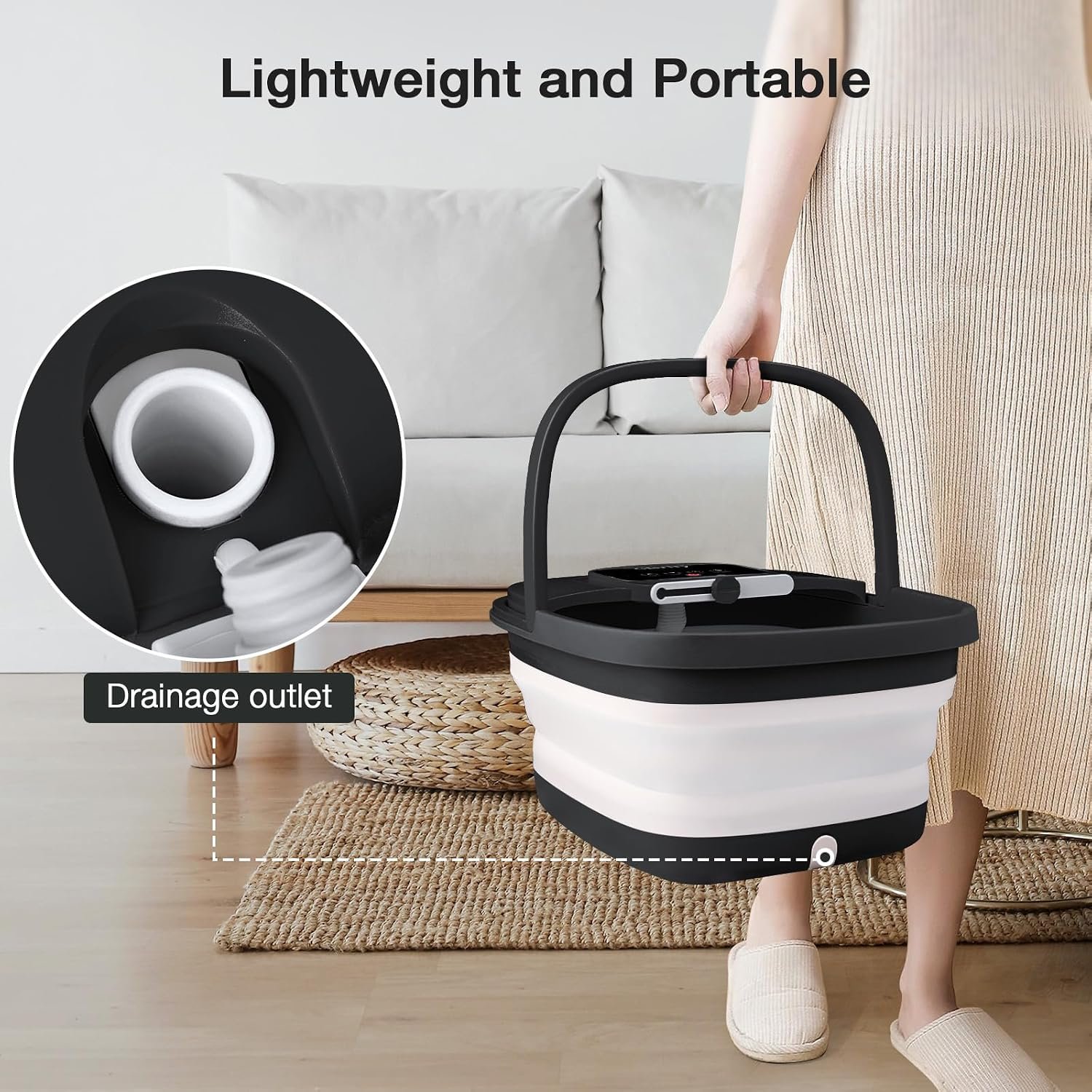 HOSPAN Collapsible Foot Spa, Foot Bath Massager with Heat, Bubble & Massage | 8 Shiatsu Rollers, 95°F-118°F Temp Control, Red Light, Handle, Space-Saving Collapsible Design, for Stress Relief - Image 4