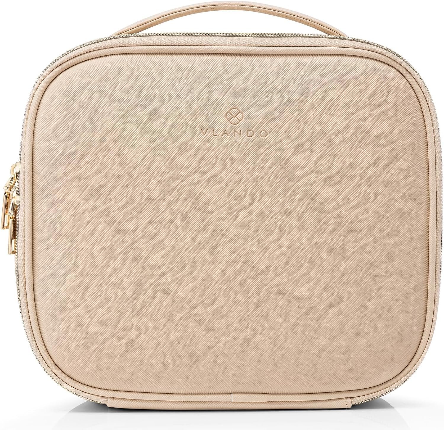 VLANDO Travel Makeup Bag for Women PU Leather Cosmetic Organizer | Large Capacity, Portable with Dividers & Handle; For Travel, Wedding, Girls & Makeup Brushes Storage