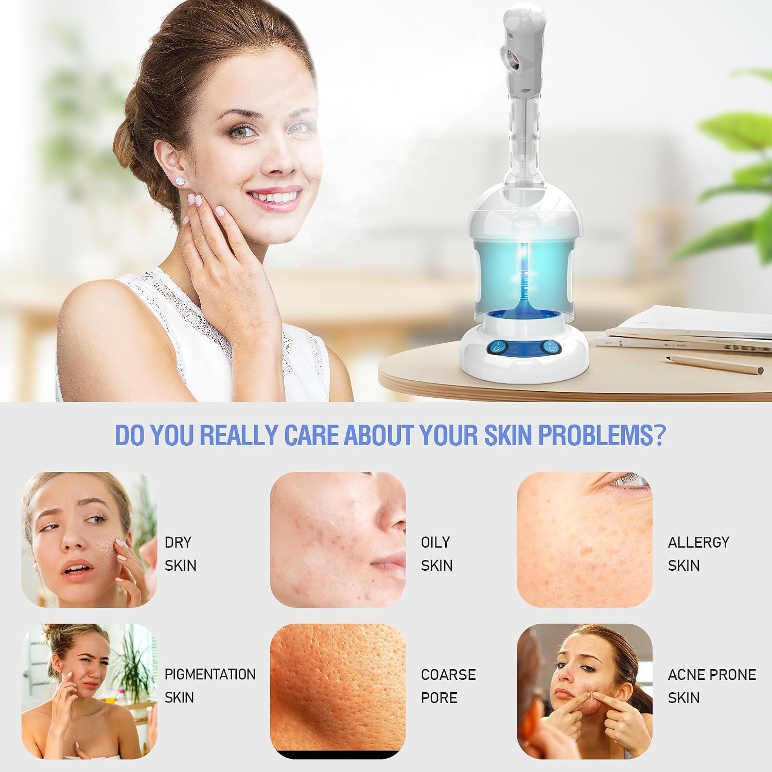 Facial Steamer, Ozone Nano Ionic Face Steamer for Deep Cleaning | Extendable arm with 360° rotating nozzle, 400ml water tank provides 40 minutes of steam for daily skincare at home or salon - Image 2
