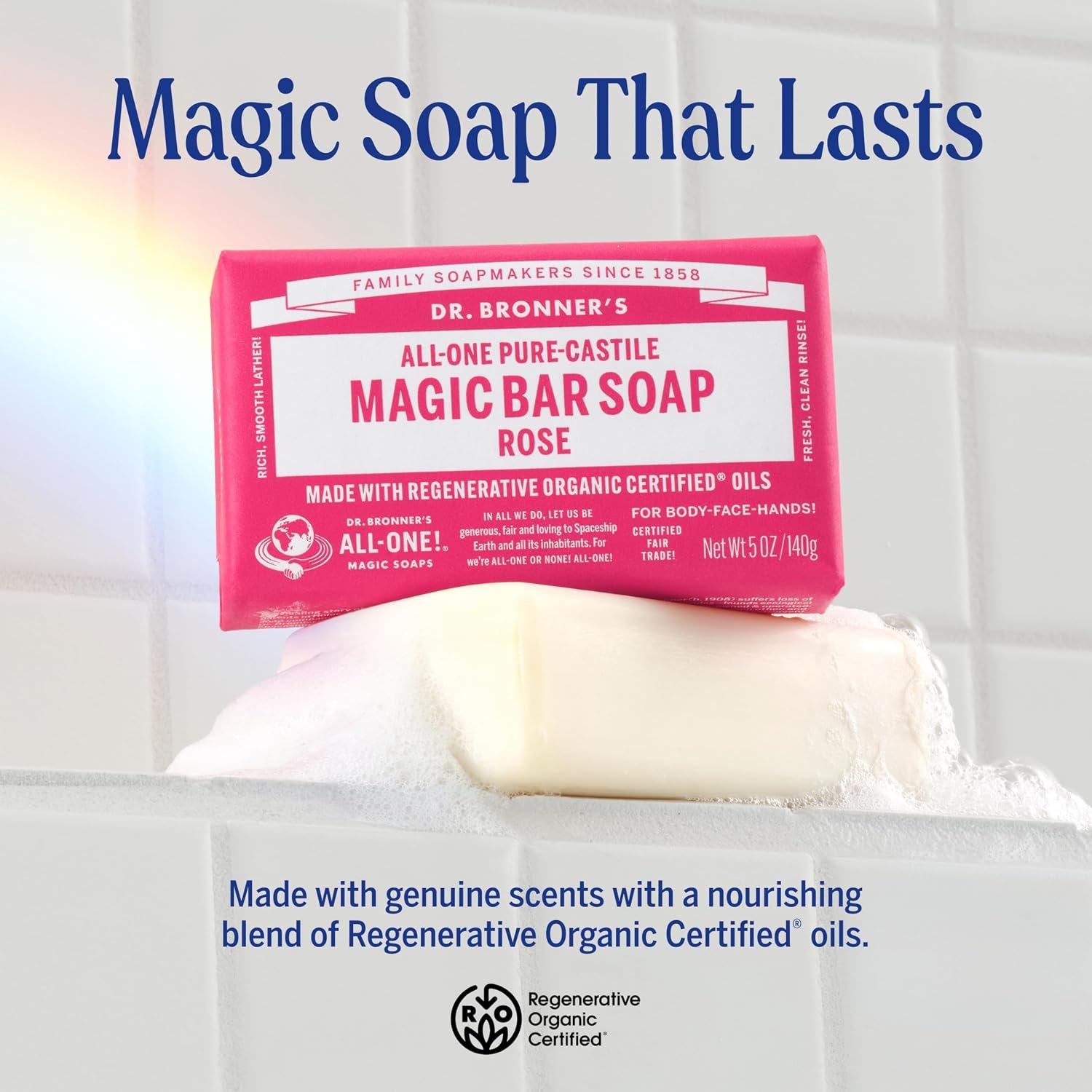 Dr. Bronner's Pure-Castile Magic Bar Soaps - Made with Regenerative Organic Certified Oils - For Face, Body, Hair- Vegan Soap Bars for Men & Women - Rose 2 pack, 5 oz - Image 2