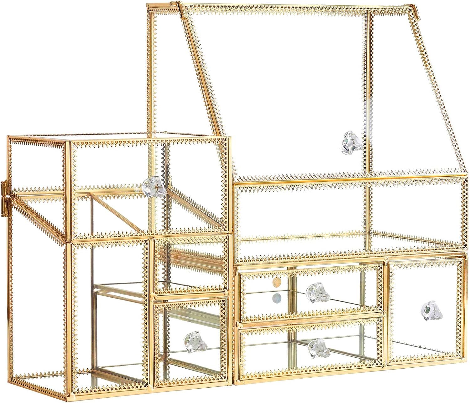 Tempered Glass Makeup Organizer with Gold Heart Shaped Metal Frame, Large Cosmetic Storage Drawer Cabinet, Dustproof Vanity Display Case for Lipstick Makeup Brush Skincare - Image 7