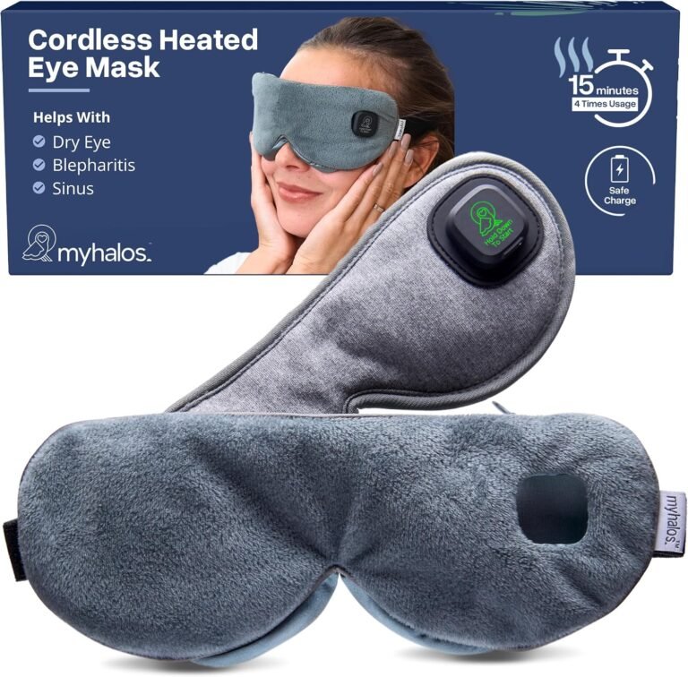 MyHalos Cordless Heated Eye Mask, Rechargeable Warm Compress for Dry Eyes | USB Rechargeable, Washable Cover, Comfort for Styes & Blepharitis, Sinus Relief, Reusable, Cordless, Moist Heat Therapy