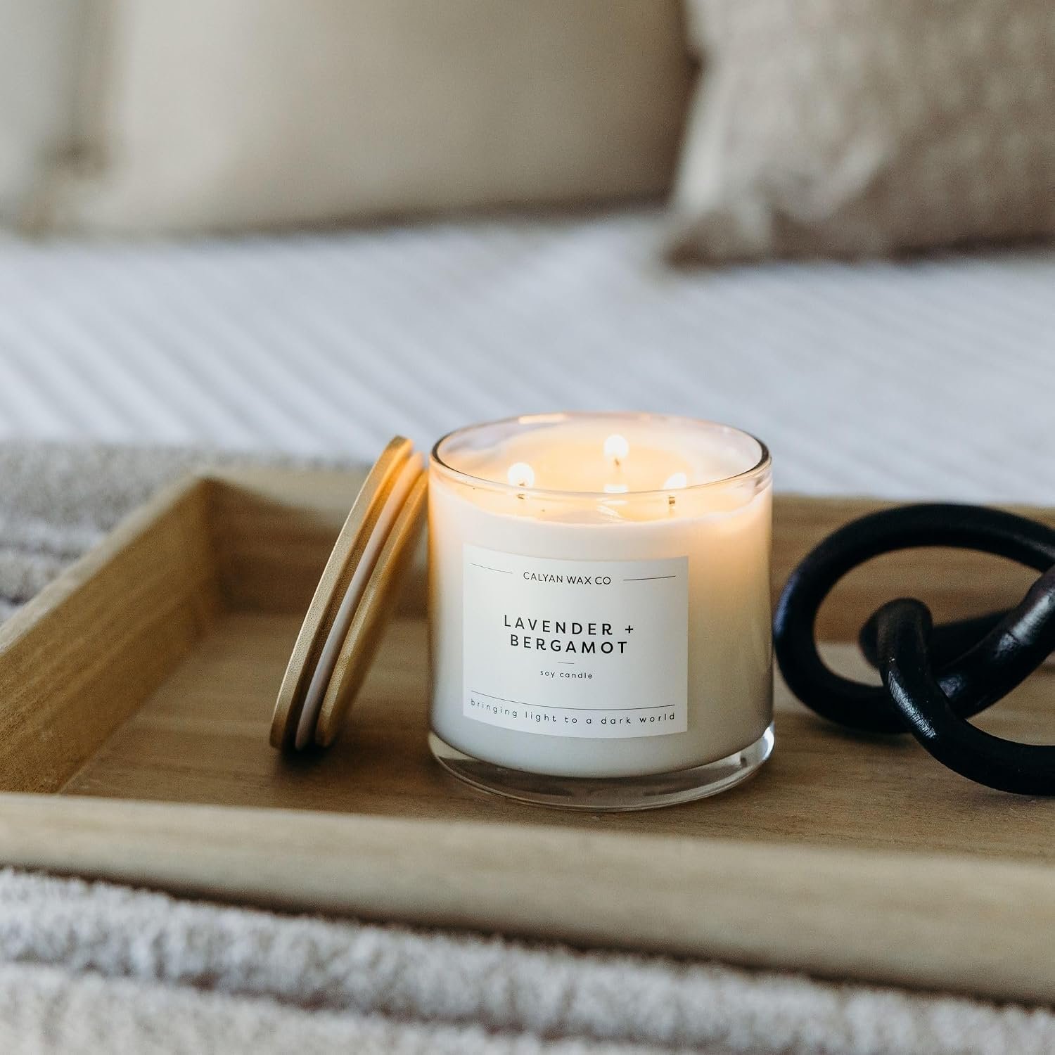 Calyan Wax Co. Lavender & Bergamot 3 Wick Scented Candle - 43 Hour Burn | Made in the USA Luxury Clean Soy Wax Candles - Long Lasting Large Glass Jar Candle for Home - 3 Wicks - 14.9oz - Image 5