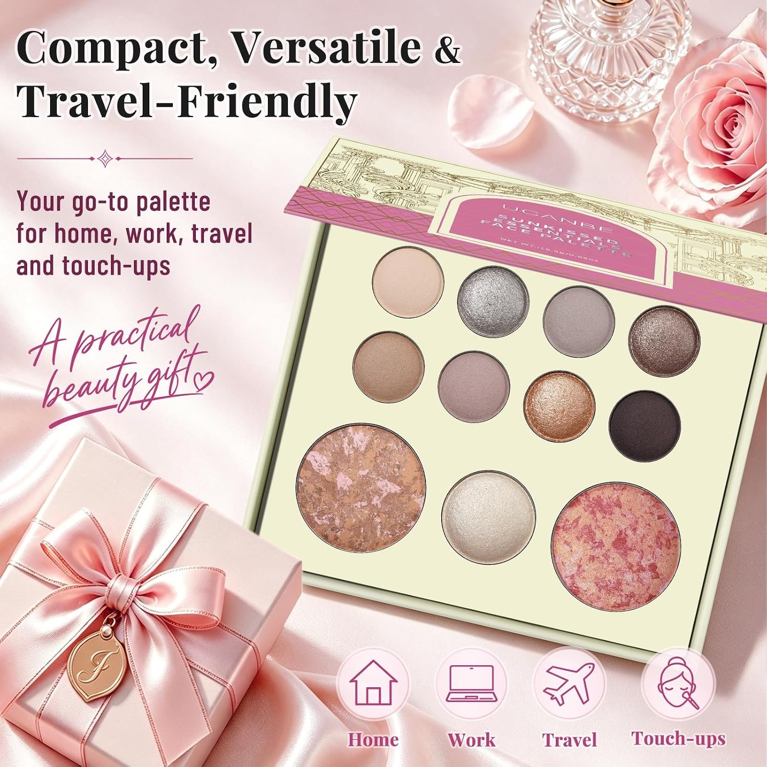 UCANBE Baked Makeup Palette, All in One Full Face & Eye Makeup Palette with Eyeshadows, Blush, Bronzer & Highlighter, Silky Pigmented Neutral Nude Powder Palette for Daily Smokey Travel Makeup Gift - Image 8