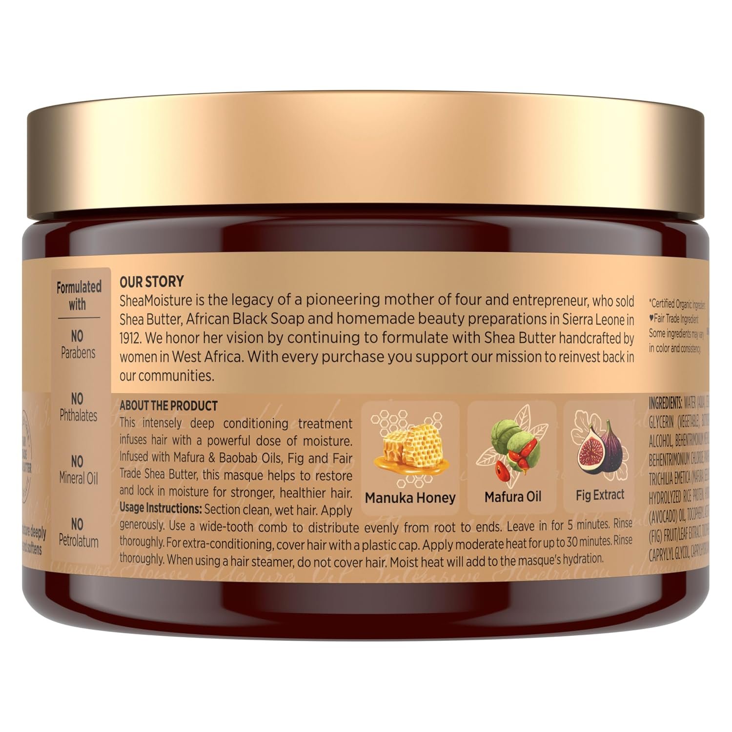 Shea Moisture Intensive Hydration Hair Masque Manuka Honey & Mafura Oil For Dry, Damaged Hair Deep Conditioning Hair Treatment 11.5 oz - Image 2
