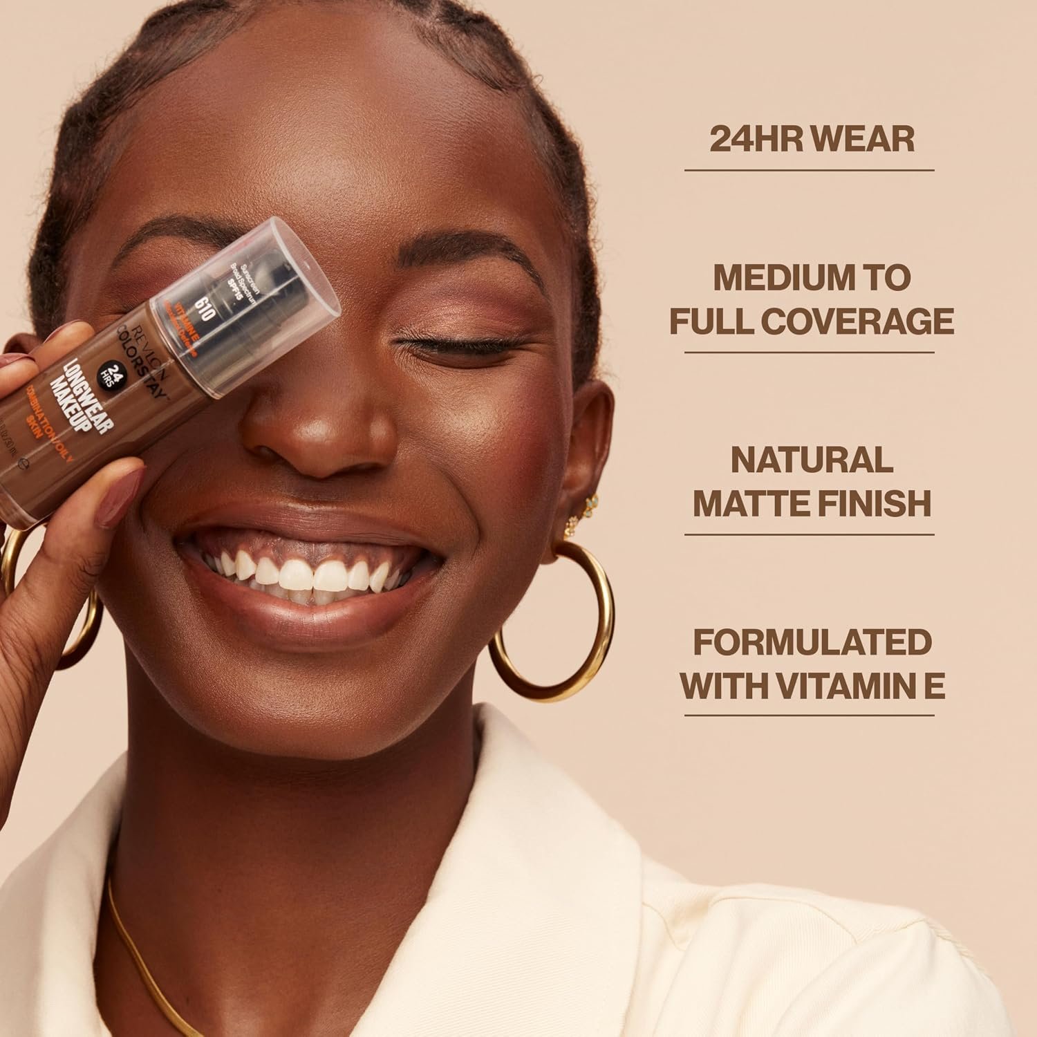 Revlon Colorstay Longwear Makeup Combo/Oily, 240 Medium Beige, 1 fl oz | Longwear foundation for combination & oily skin with SPF 15. Medium-full coverage, matte finish. Up to 24hr wear. - Image 3