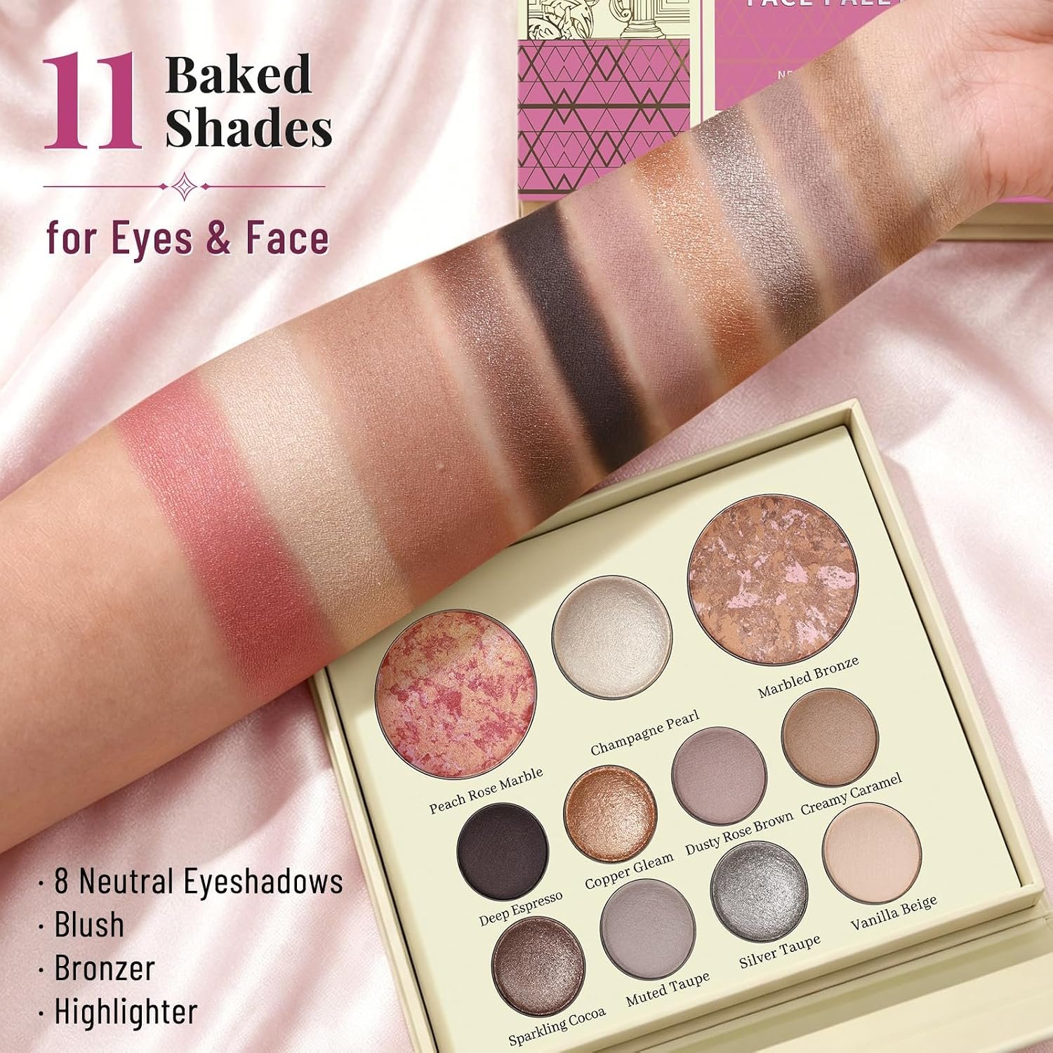 UCANBE Baked Makeup Palette, All in One Full Face & Eye Makeup Palette with Eyeshadows, Blush, Bronzer & Highlighter, Silky Pigmented Neutral Nude Powder Palette for Daily Smokey Travel Makeup Gift - Image 2