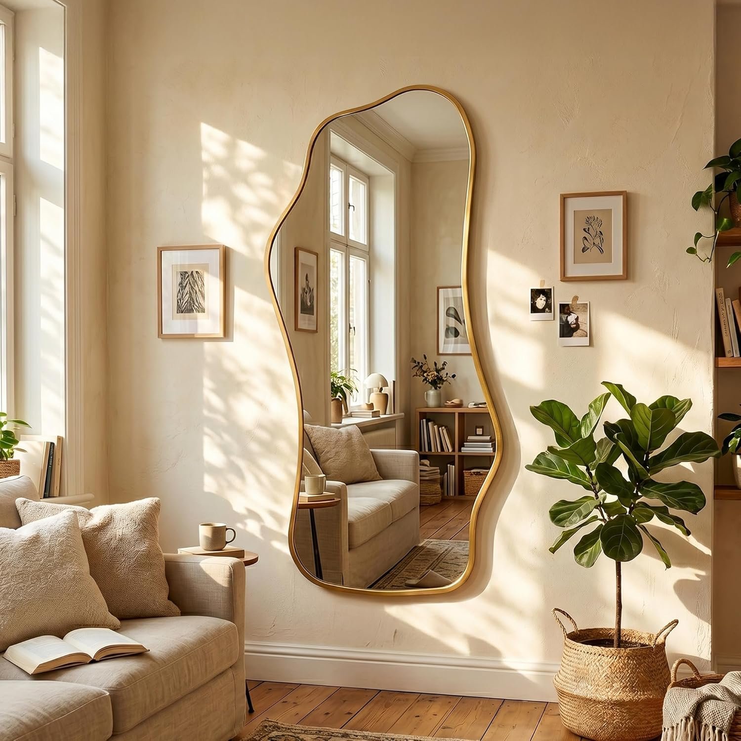 Bathroom Mirrors for Over Sink-Horizontal or Vertical Hanging 47.2"x21.6" Gold Asymmetrical Wavy Aluminum Frame Decorative Full Body Mirror for Living Room,Bedroom,Cloakroom,Entryway - Image 2