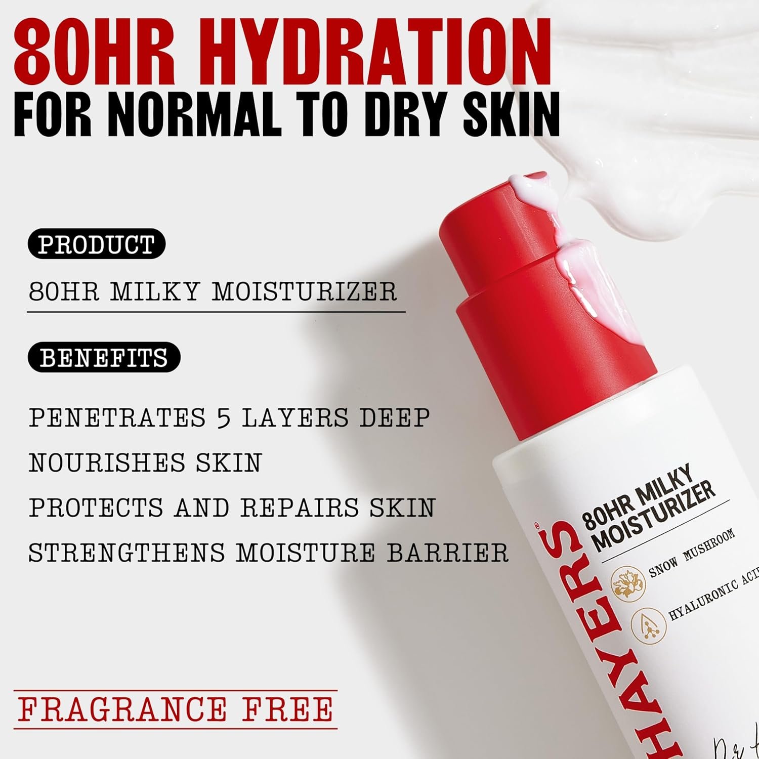 THAYERS 80HR Face Moisturizer, Face Cream with Hyaluronic Acid and Snow Mushroom, Milky Moisturizer, Lightweight Hydration for Normal to Dry Skin, Fragrance Free Skin Care, 2.5 Oz - Image 2
