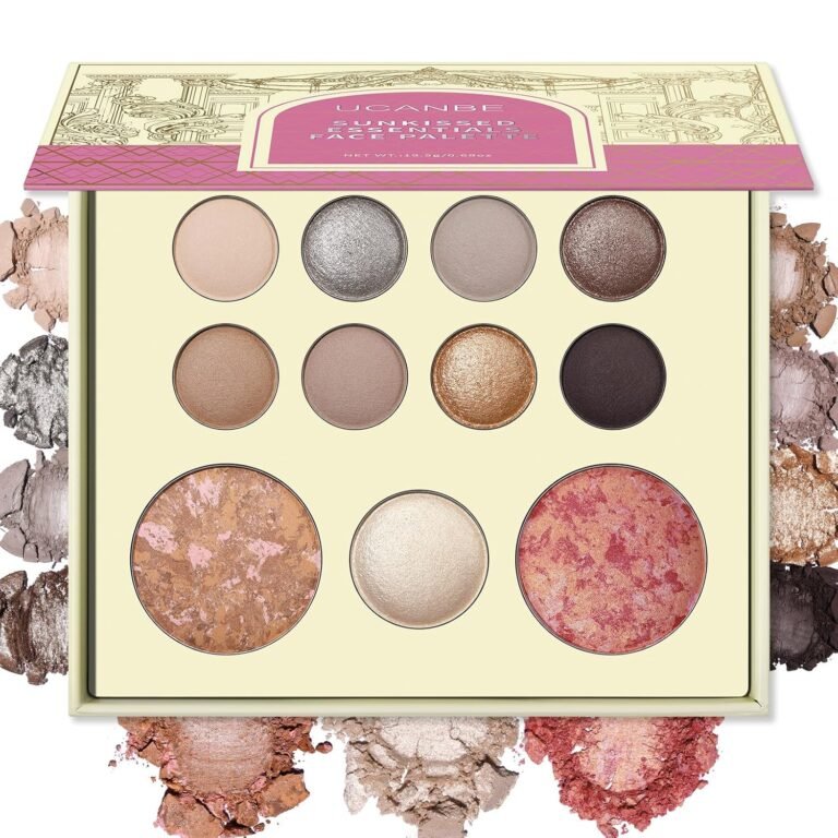 UCANBE Baked Makeup Palette, All in One Full Face & Eye Makeup Palette with Eyeshadows, Blush, Bronzer & Highlighter, Silky Pigmented Neutral Nude Powder Palette for Daily Smokey Travel Makeup Gift
