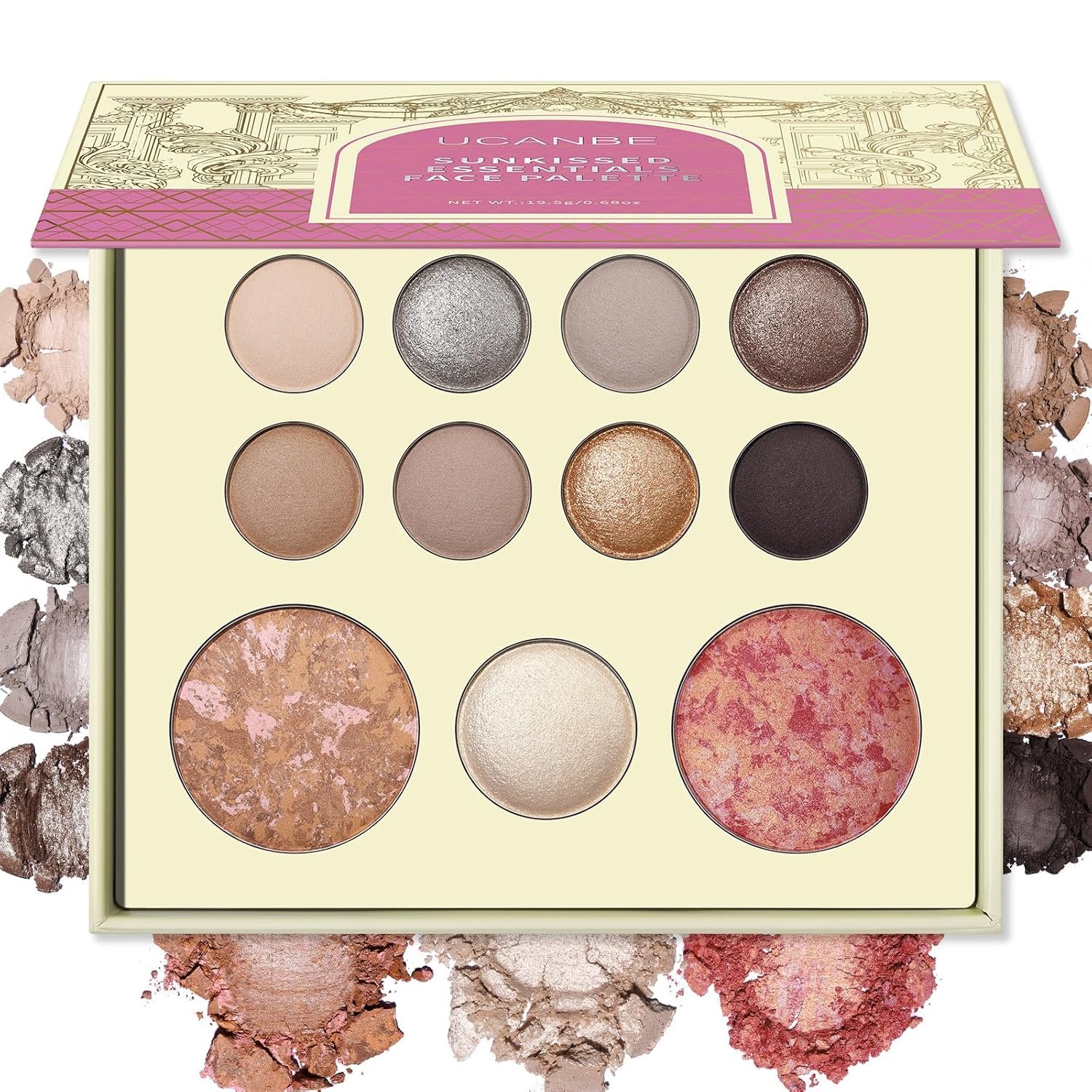 UCANBE Baked Makeup Palette, All in One Full Face & Eye Makeup Palette with Eyeshadows, Blush, Bronzer & Highlighter, Silky Pigmented Neutral Nude Powder Palette for Daily Smokey Travel Makeup Gift
