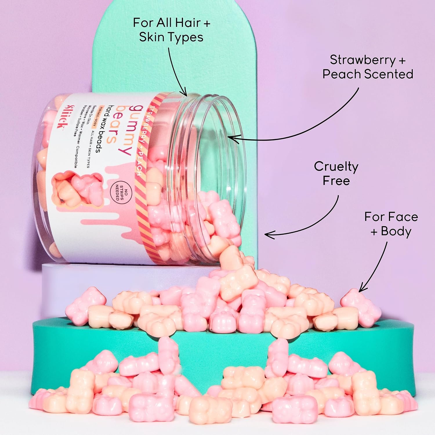 Sliick Hard Wax Beads for Hair Removal, Gummy Bears – Stripless Wax Beads for Face, Body & Sensitive Skin, 8 oz - Image 4