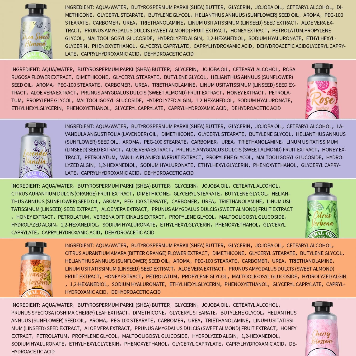 Yoken 20% Shea Butter Hand Cream Gift Set, 6 x 1oz Travel Size | Gentle Soothing Moisturizing Delicate Tin Almond Clean Ingerdients Almond Citrus Verbena and Floral Scented - Image 7
