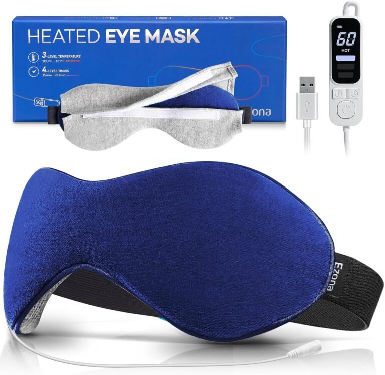 Ezona Heated Eye Mask, Warm Eye Compress Mask for Dry Eyes | USB Electric Eye Heating Pad, with Temperature & Timer Control, Dry Eye Mask for Blepharitis, Sinus Migraine (Indigo)