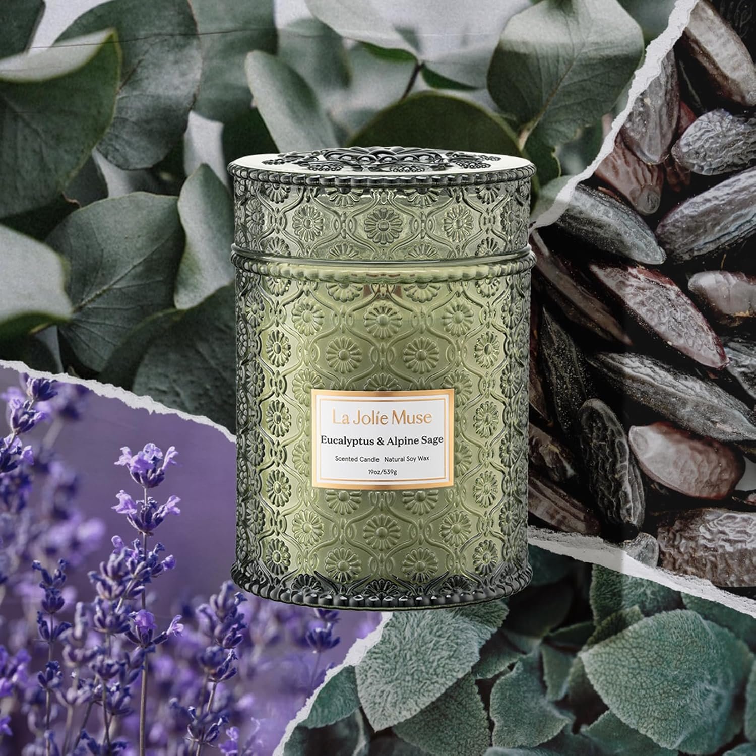 LA JOLIE MUSE Eucalyptus Sage Fresh Scented Candles for Home, 19 oz Soy Wax | Large Jar Luxury Candle, Clean Non Toxic, Gift for Women & Men, Relaxing Aromatherapy Candle, Decorative Candles, Wood Wick - Image 2