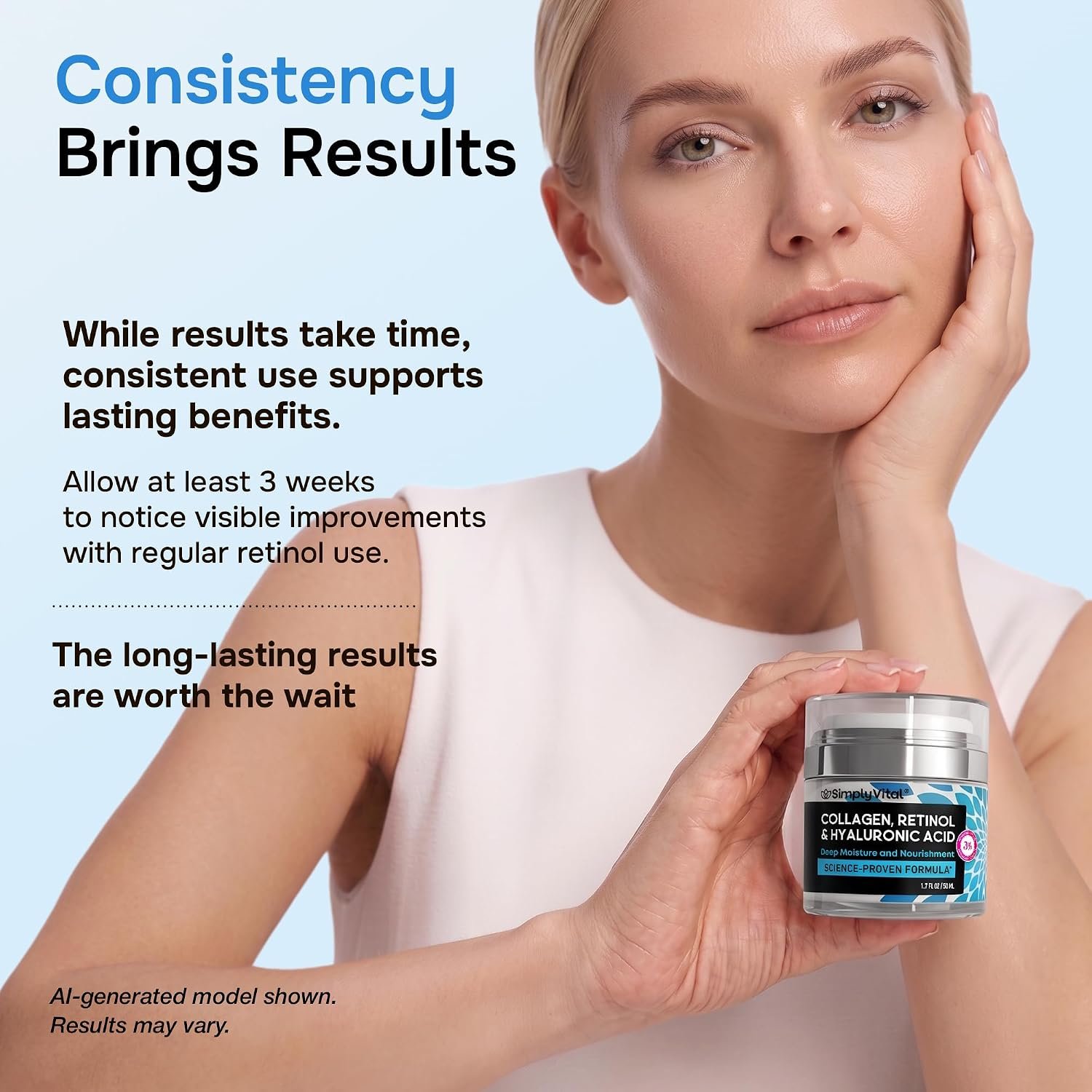 SimplyVital Face Moisturizer Retinol Collagen Hyaluronic Acid Cream 1.7 oz | Anti-Aging, Moisturizer Face Cream for Women & Men, Visibly Firming, Hydrating Neck Care, Day & Night Skin Care, Silky Feel - Image 7