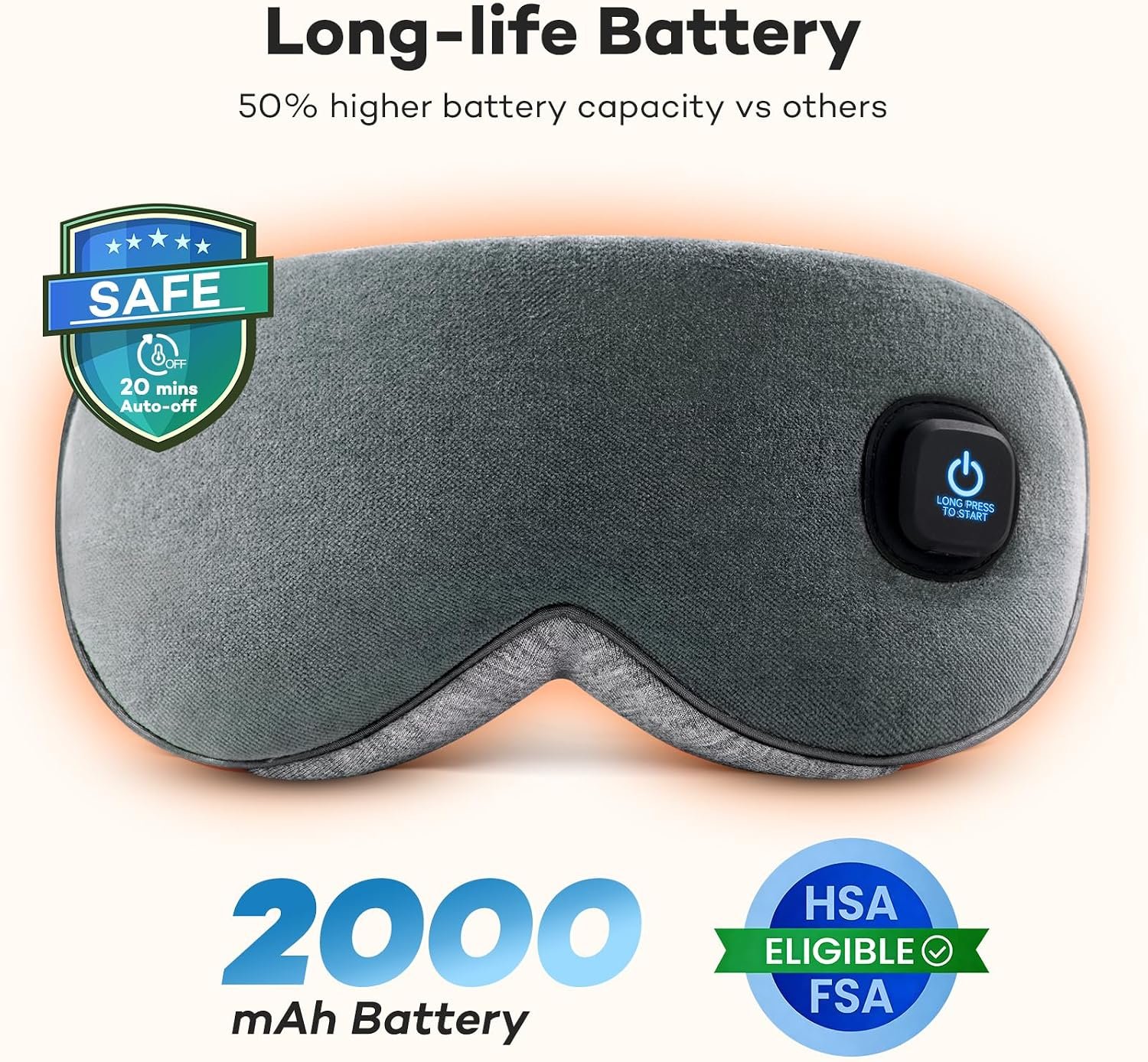 Ezona Heated Eye Mask, Cotton Cordless Warm Eye Compress Mask for Dry Eyes | Dry Eye Mask for Blepharitis & Sinus Migraine, Temperature & Timer Control for Travel, 10W Charger, Washable Cover, Gray - Image 3