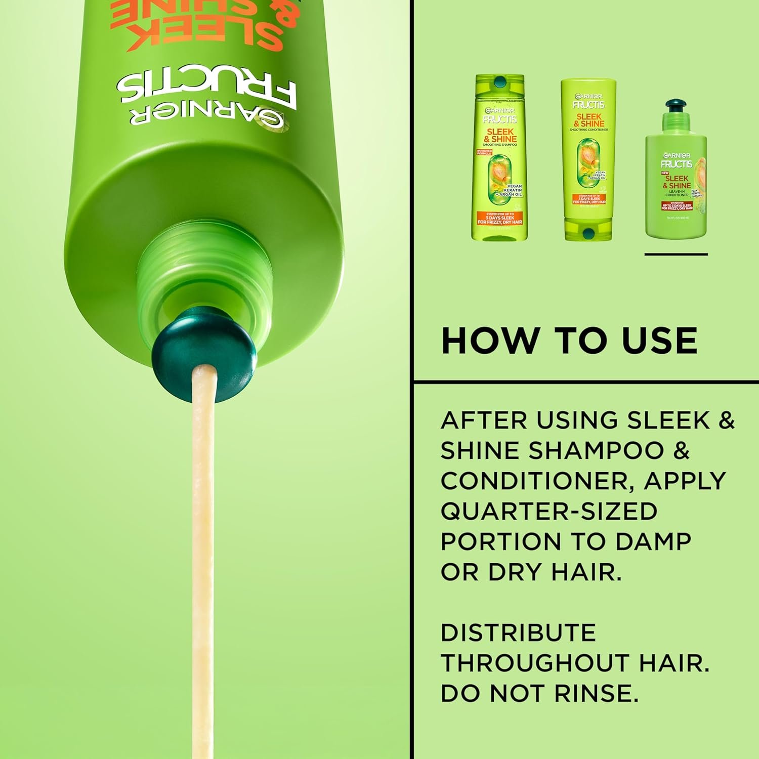 Garnier Fructis Sleek & Shine Leave-In Conditioner Cream, Anti-Frizz Hair Treatment with Plant Keratin + Argan Oil, Controls Frizz and Provides Smoothness For Frizzy, Dry Hair, 10.2 Fl Oz (Pack of 2) - Image 4