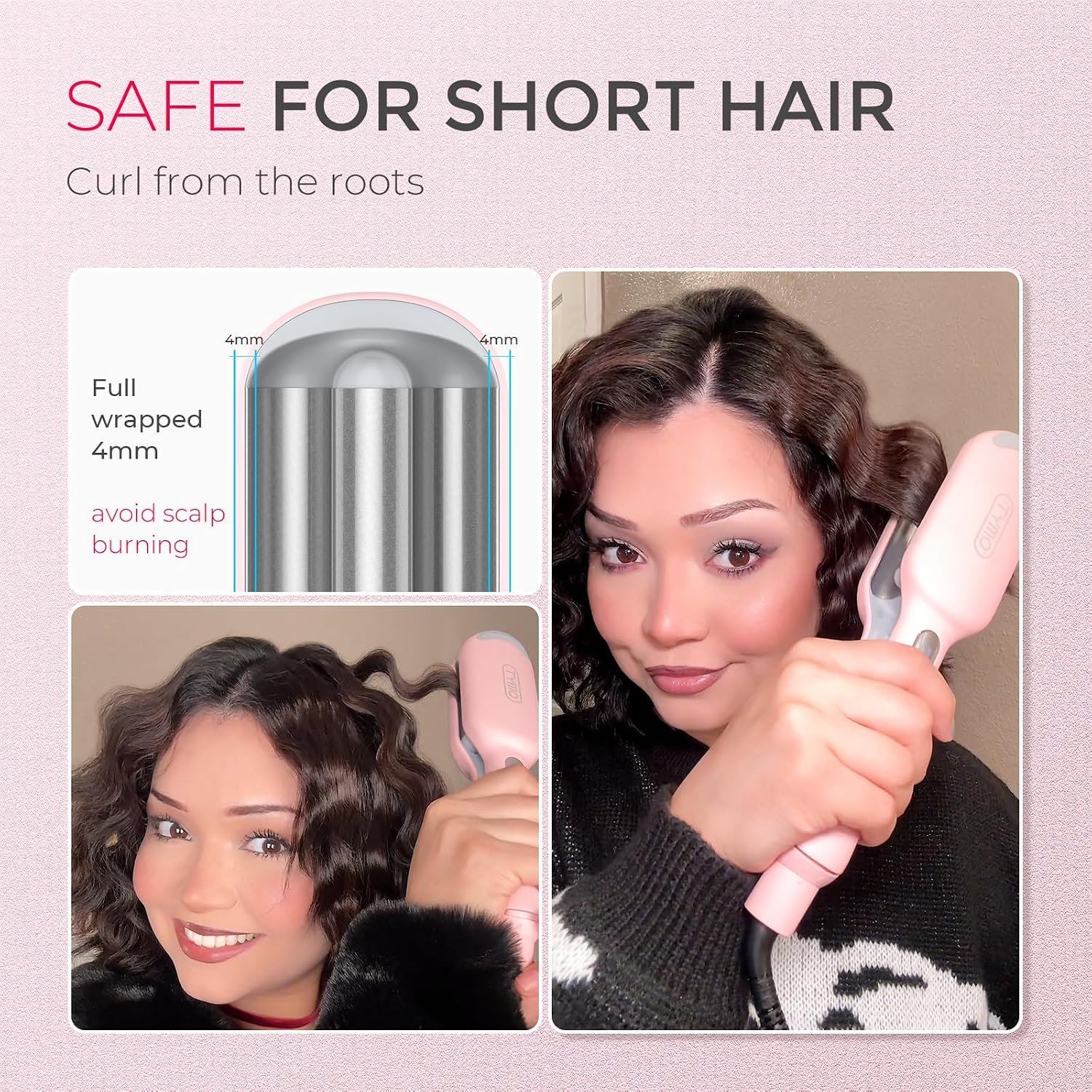 Curling Iron Hair Crimper Waver, TYMO ROVY Beach Waves Hair Curler | Ionic Curling Wand, 3 Barrel Crimper Hair Tool for Women, Dual Voltage, Anti-Scald, Easy to Use, Pink, 1 Inch - Image 5