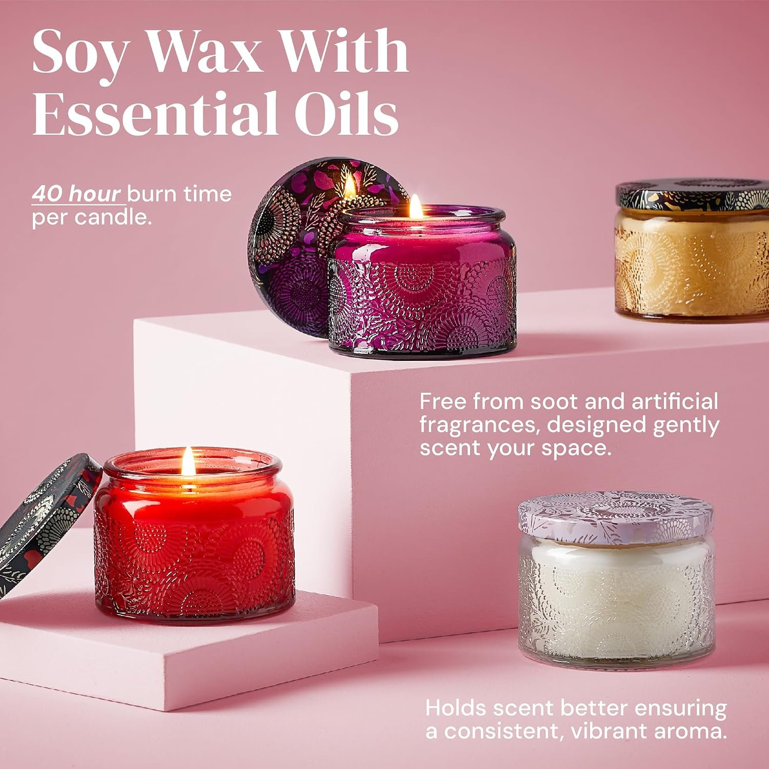 6-pc Scented Candle Gift Set for Women, Aromatherapy Inspired Adelegourdain | Incl. 4 Soy Wax Candles and 2 Fragrance Packets - Gift Ready Box - Scents incl. Bergamot, Maldivian Breeze, Jasmine, Berries - Image 4