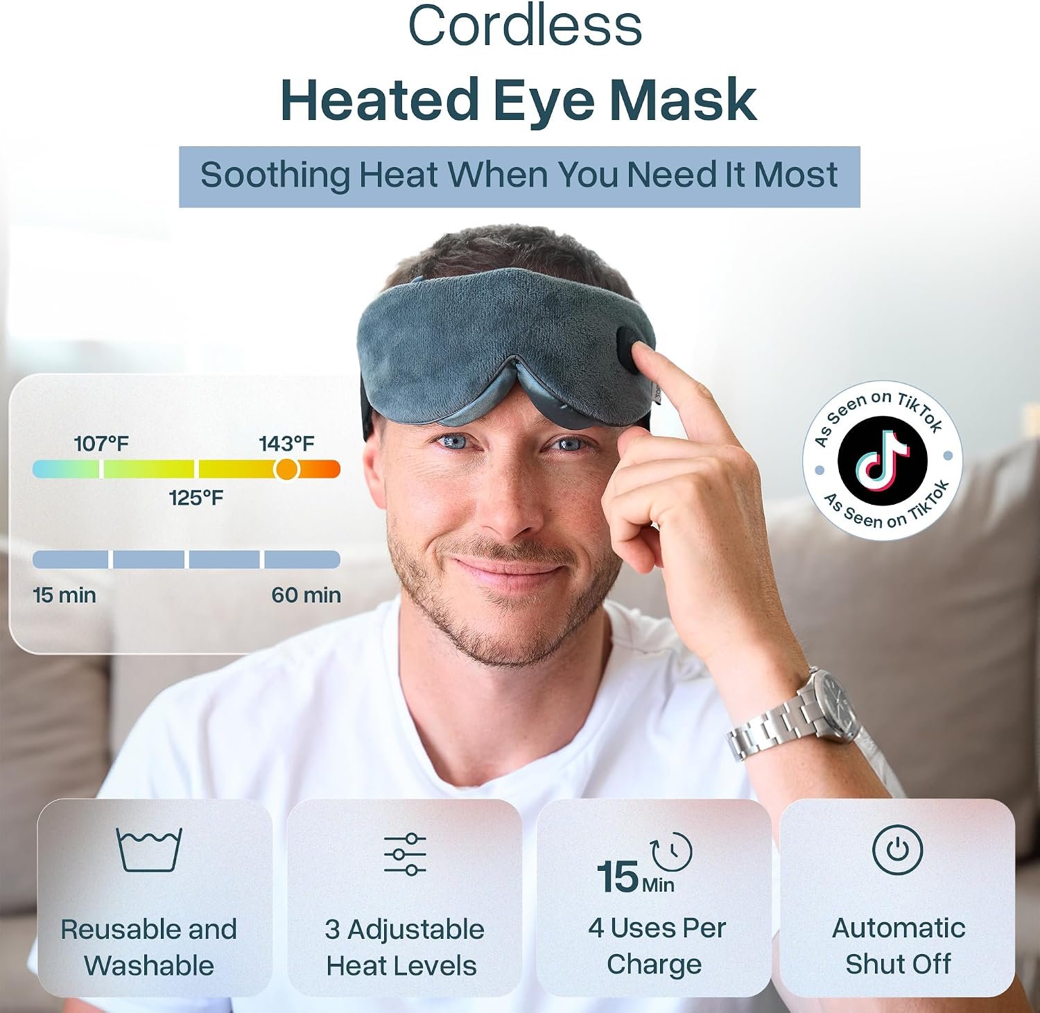MyHalos Cordless Heated Eye Mask, Rechargeable Warm Compress for Dry Eyes | USB Rechargeable, Washable Cover, Comfort for Styes & Blepharitis, Sinus Relief, Reusable, Cordless, Moist Heat Therapy - Image 3