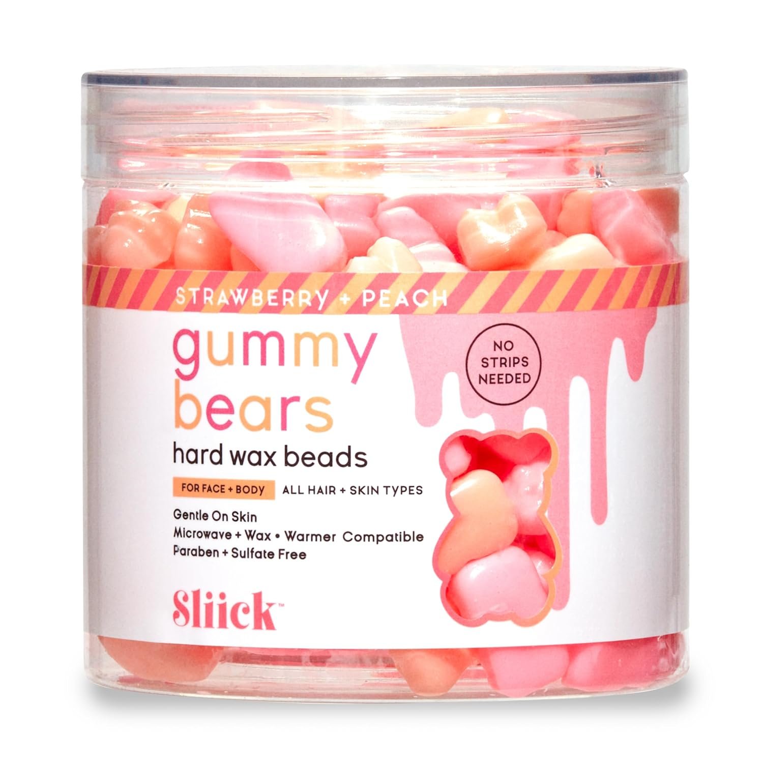 Sliick Hard Wax Beads for Hair Removal, Gummy Bears – Stripless Wax Beads for Face, Body & Sensitive Skin, 8 oz