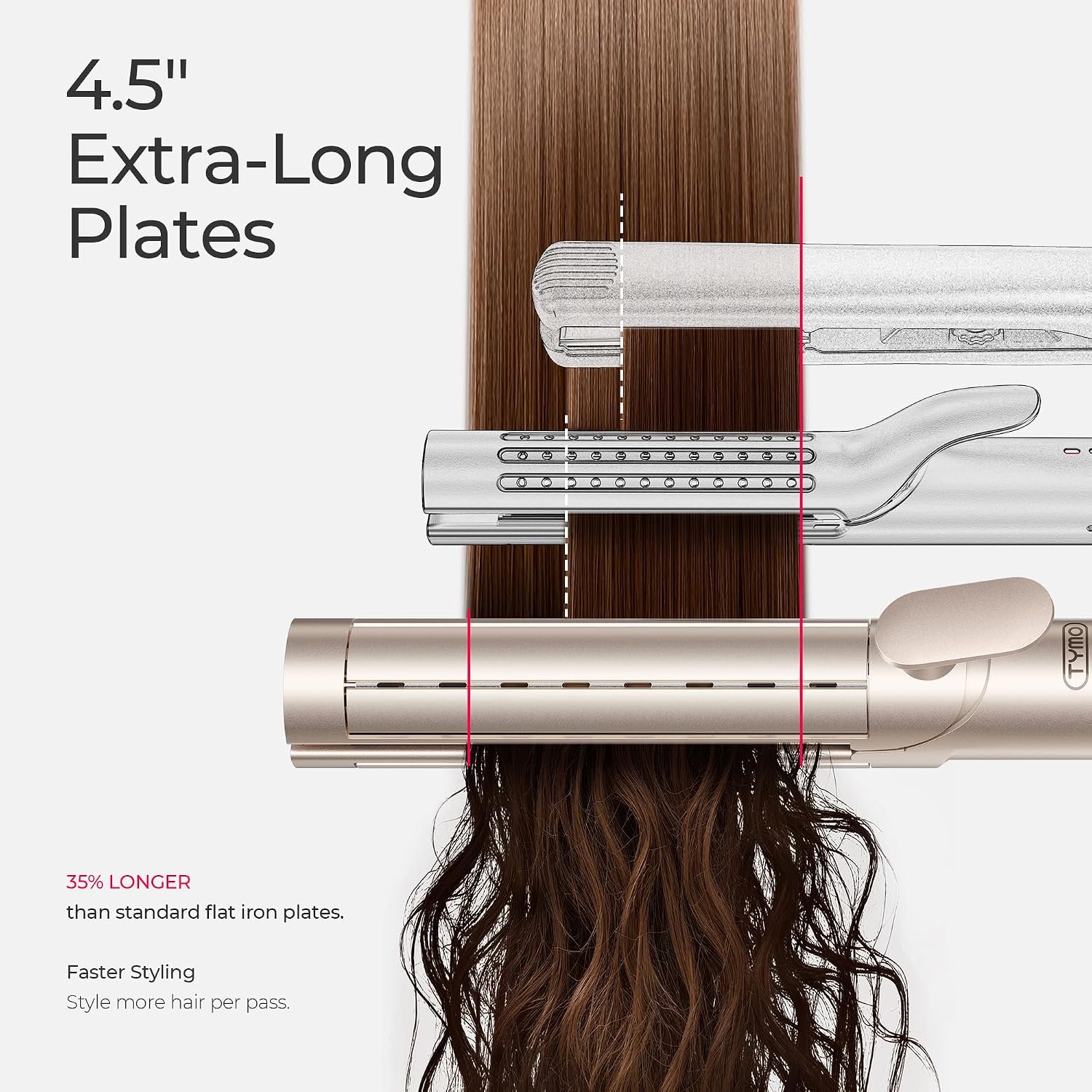 TYMO AIRQ Dual-Size Airflow Flat Iron Curling Iron 1 1/2 Inch to 2 Inch | Hair Straightener and Hair Curler 2 in 1, Beach Waves, Nano Titanium, 300 Million Ionic, Gold - Image 8